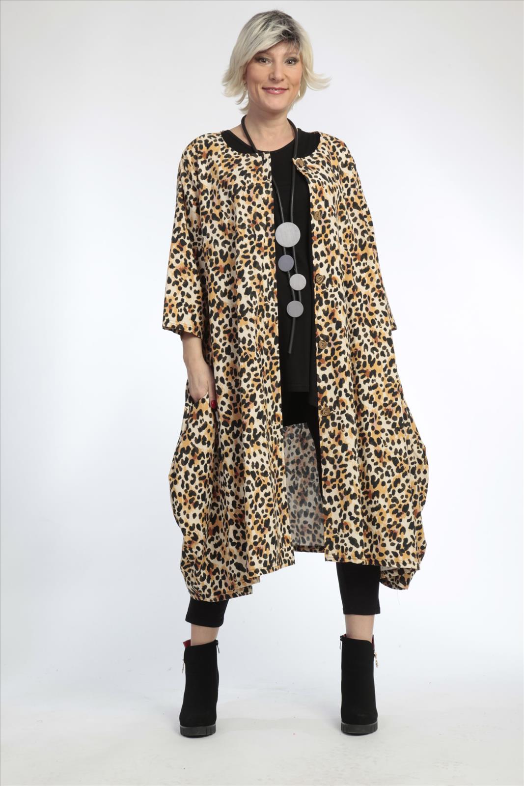  Ballonjacke von AKH Fashion aus Viskose, 0829.05554, Natur-Schwarz, Leopard, Schick