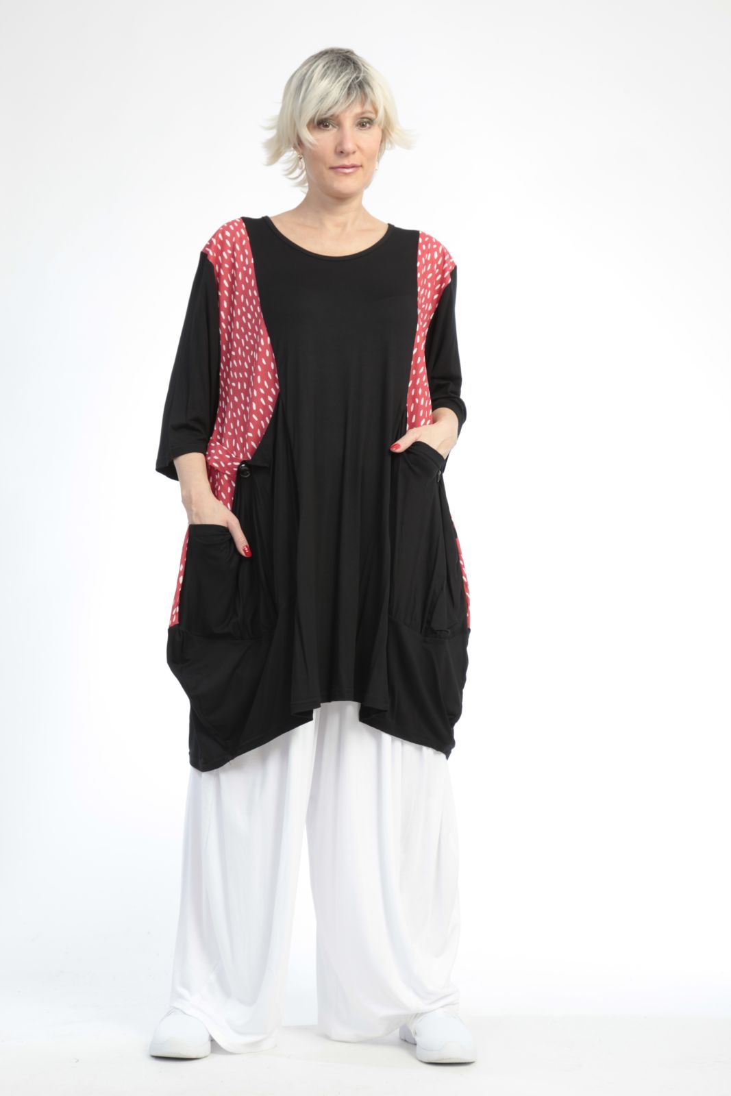  Ballonshirt von AKH Fashion aus Baumwolle, 0848.06767, Schwarz-Rot, Punkte, Schick