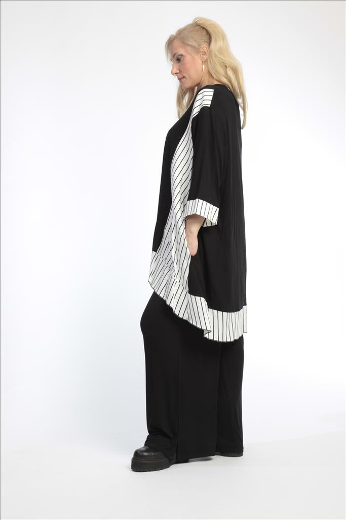  A-Form Shirt von AKH Fashion aus Viskose, 0791.06689, Weiß-Schwarz, Streifen, Schick