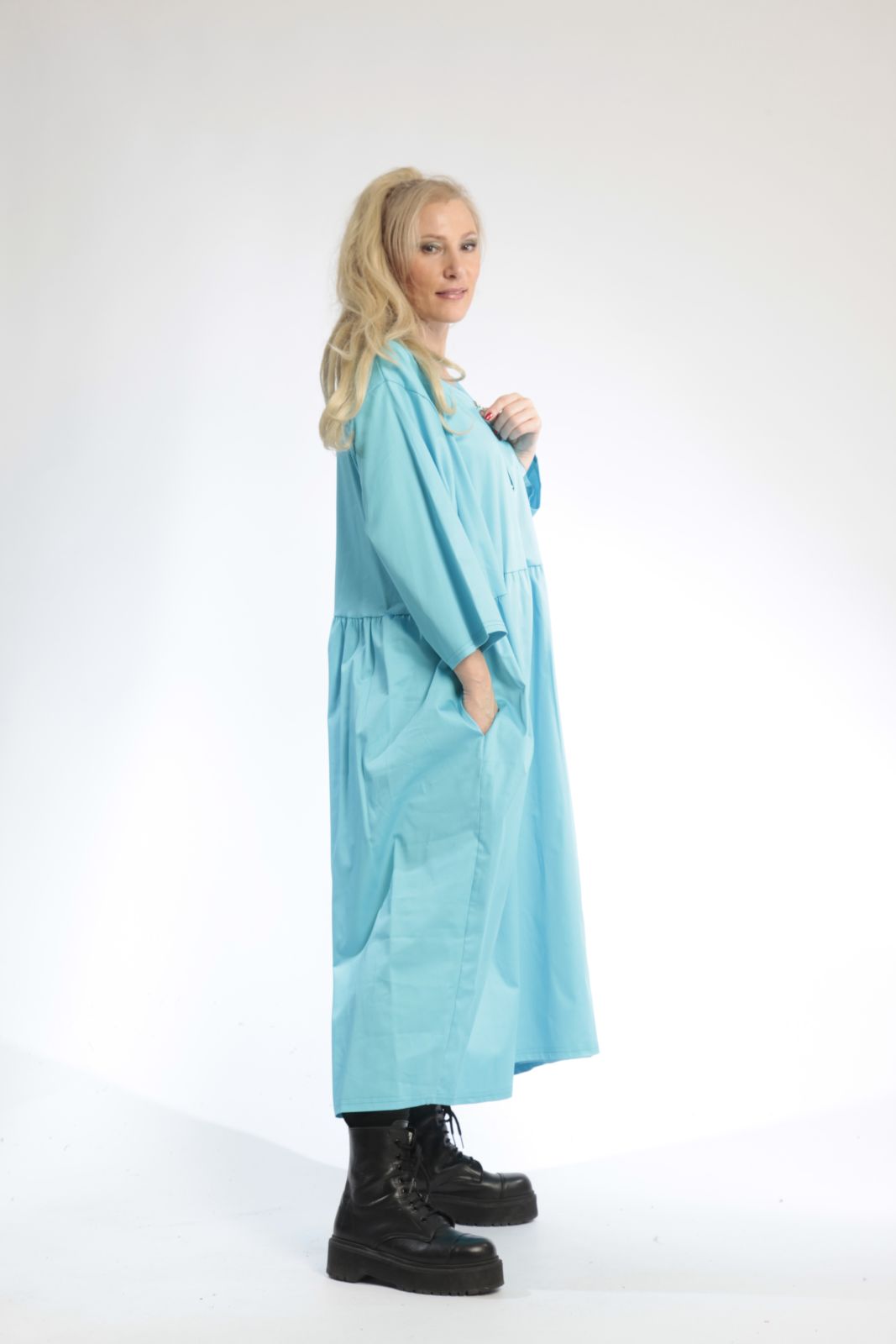  Kleid von AKH Fashion aus Viskose, 0802.06677, Türkis, Unifarben, Schick, Modern, Bequem