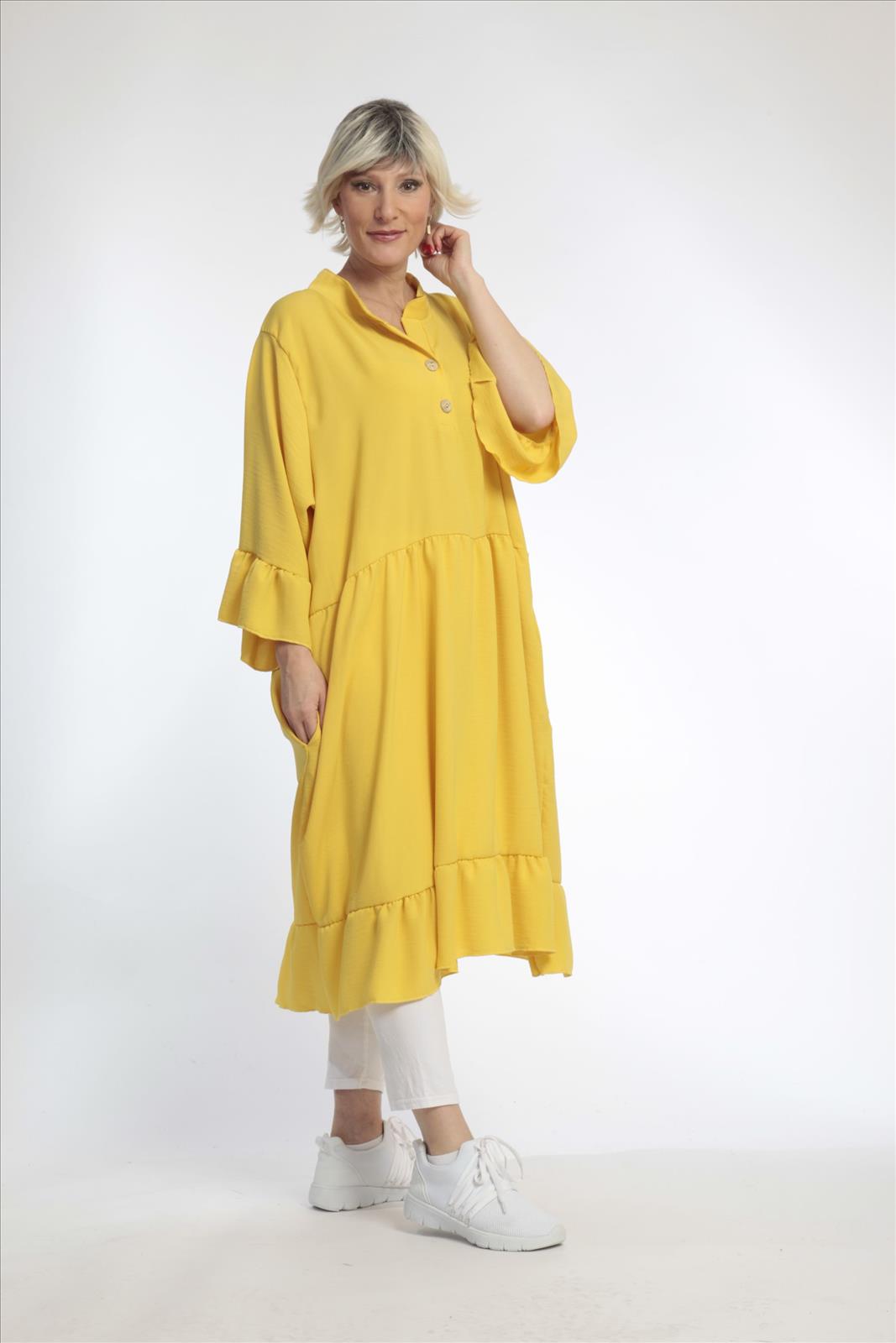  AKH Fashion Kleid in gerader Form, aus Viskose, 0831.06771, Gelb, Schick, Modern, Bequem