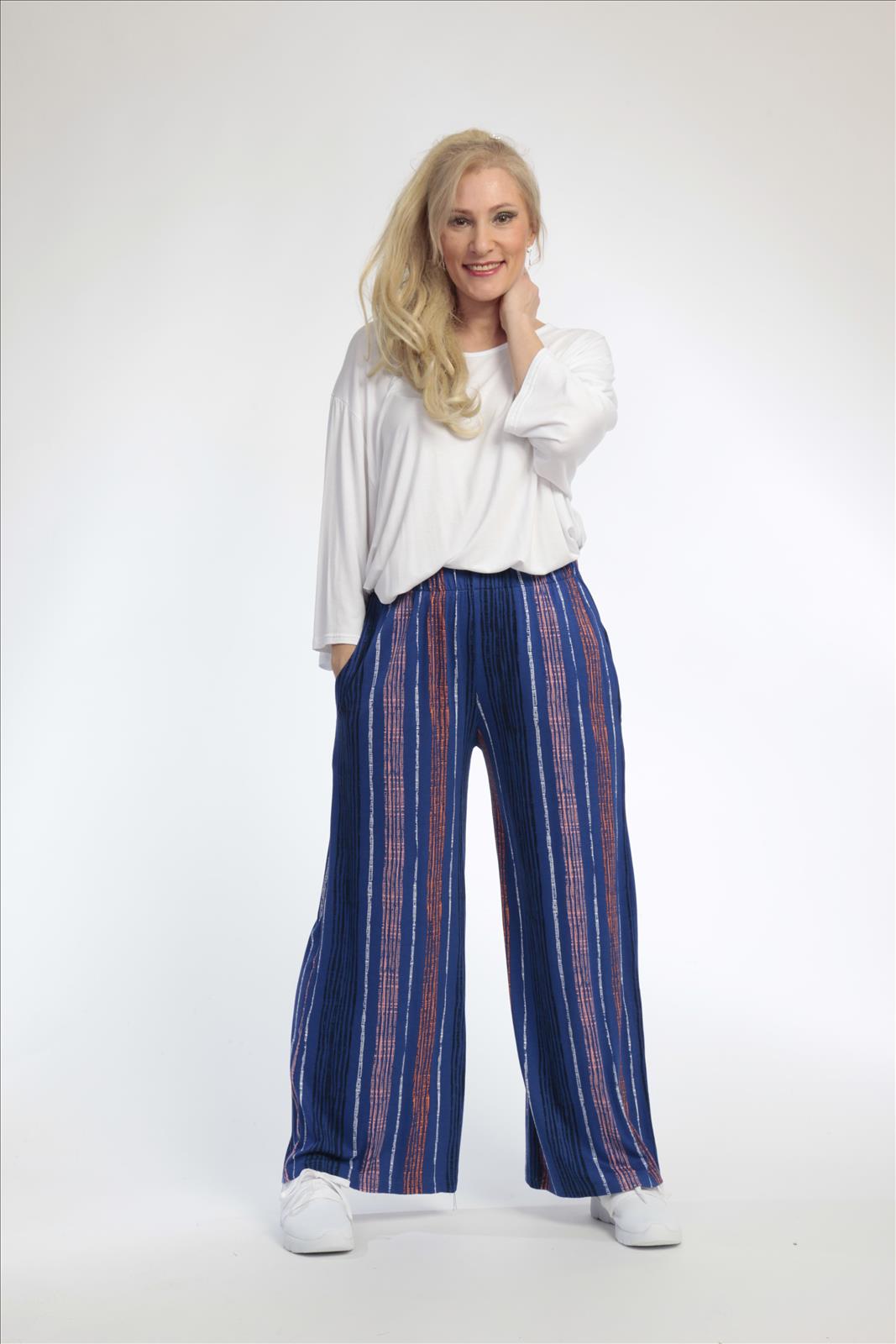  AKH Fashion Hose in gerader Form, aus Viskose, 0793.01529, Royalblau-Multi, Streifen