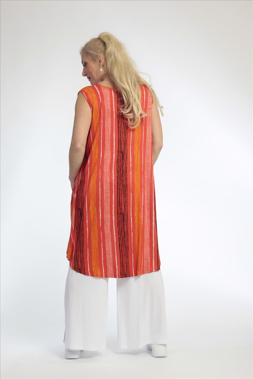  A-Form Tunika von AKH Fashion aus Viskose, 0793.02777, Orange-Multi, Streifen, Schick