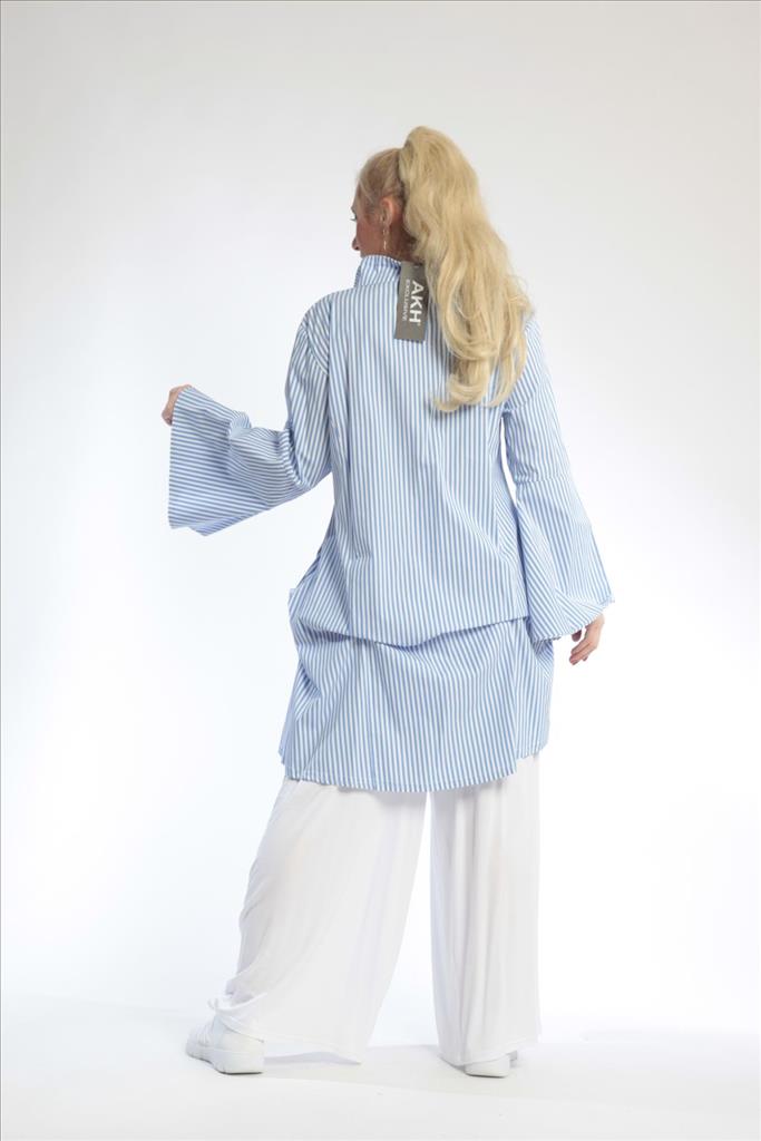  Bluse von AKH Fashion aus Baumwolle in gerader Form, 0688.01865, Blau-Weiß, Ausgefallen