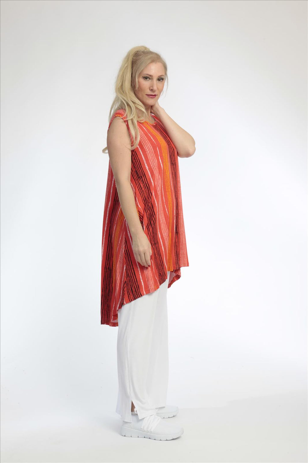  A-Form Tunika von AKH Fashion aus Viskose, 0793.02777, Orange-Multi, Streifen, Schick