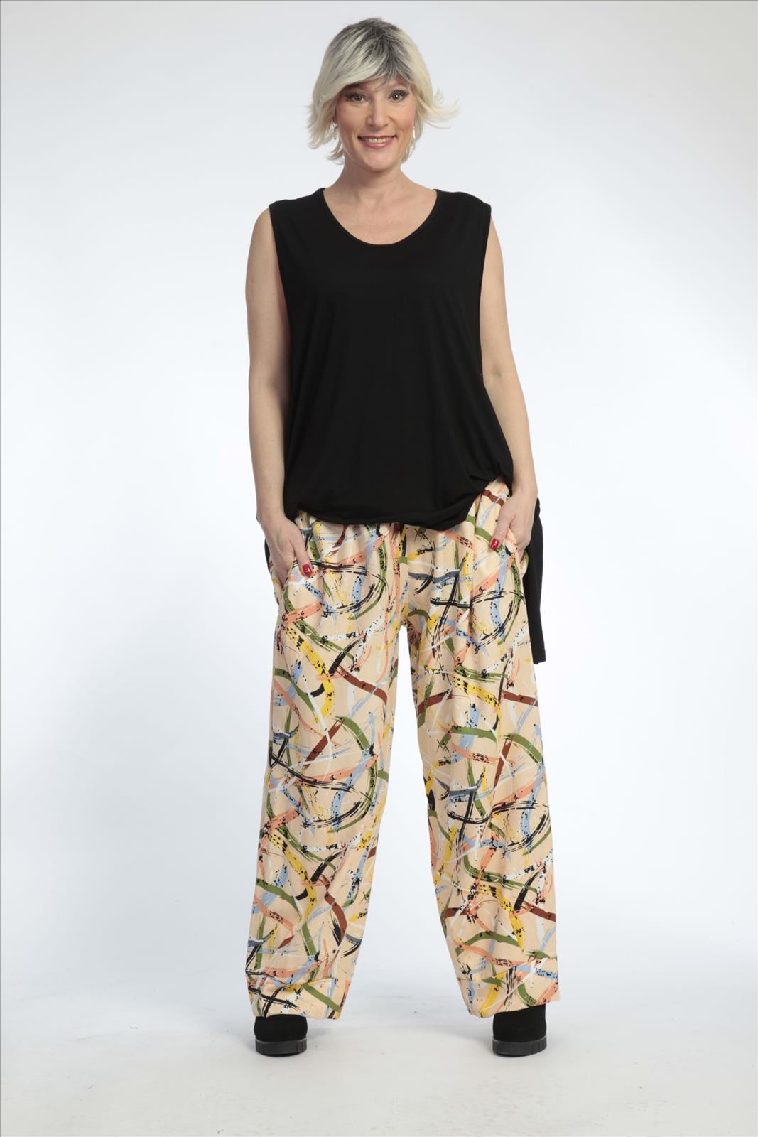  AKH Fashion Hose in gerader Form, aus Viskose, 0820.01530, Apricot-Multi, Streifen