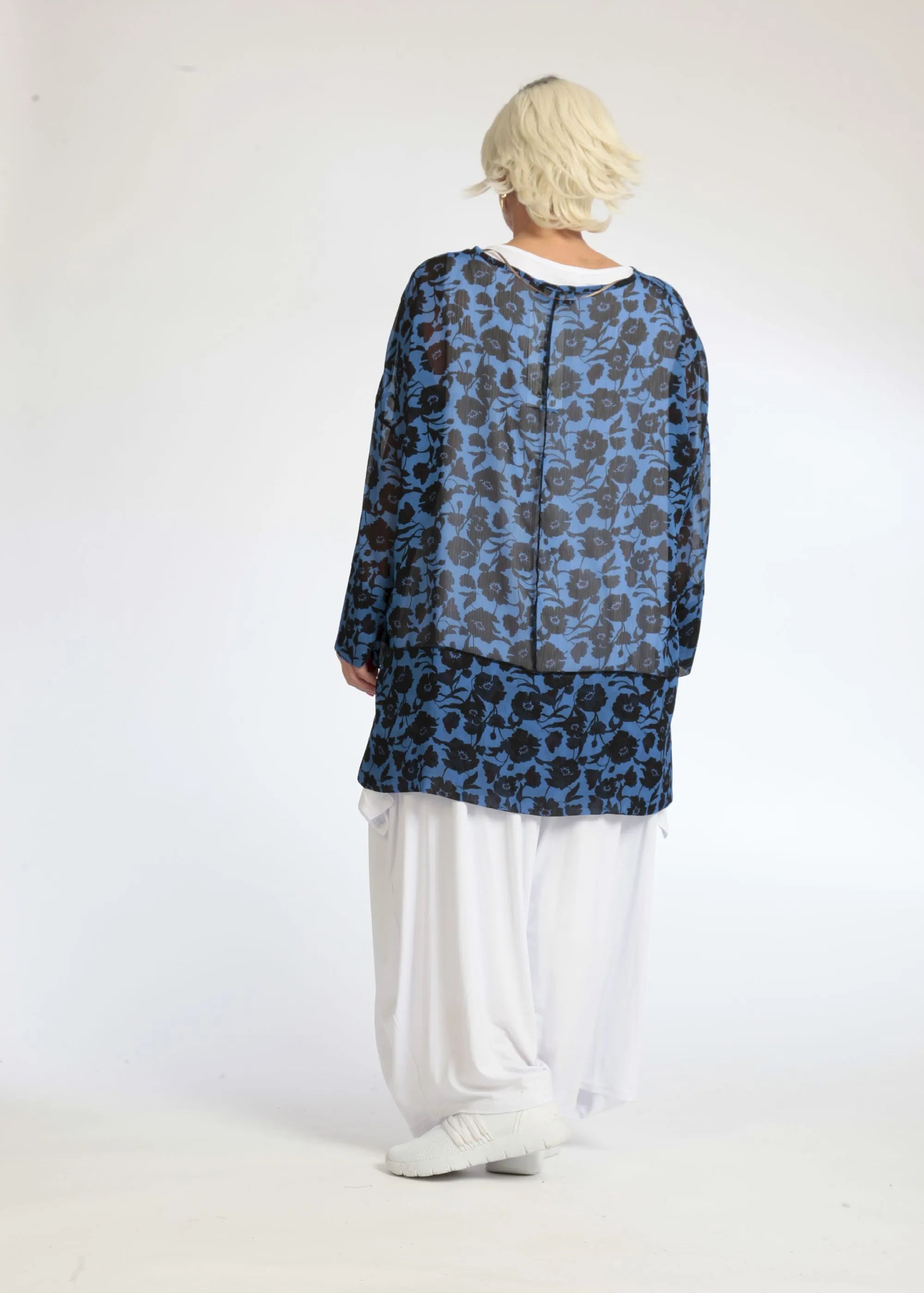  AKH Fashion Shirt in gerader Form, aus Polyester, 1074.06839, Blau-Schwarz, Blumen