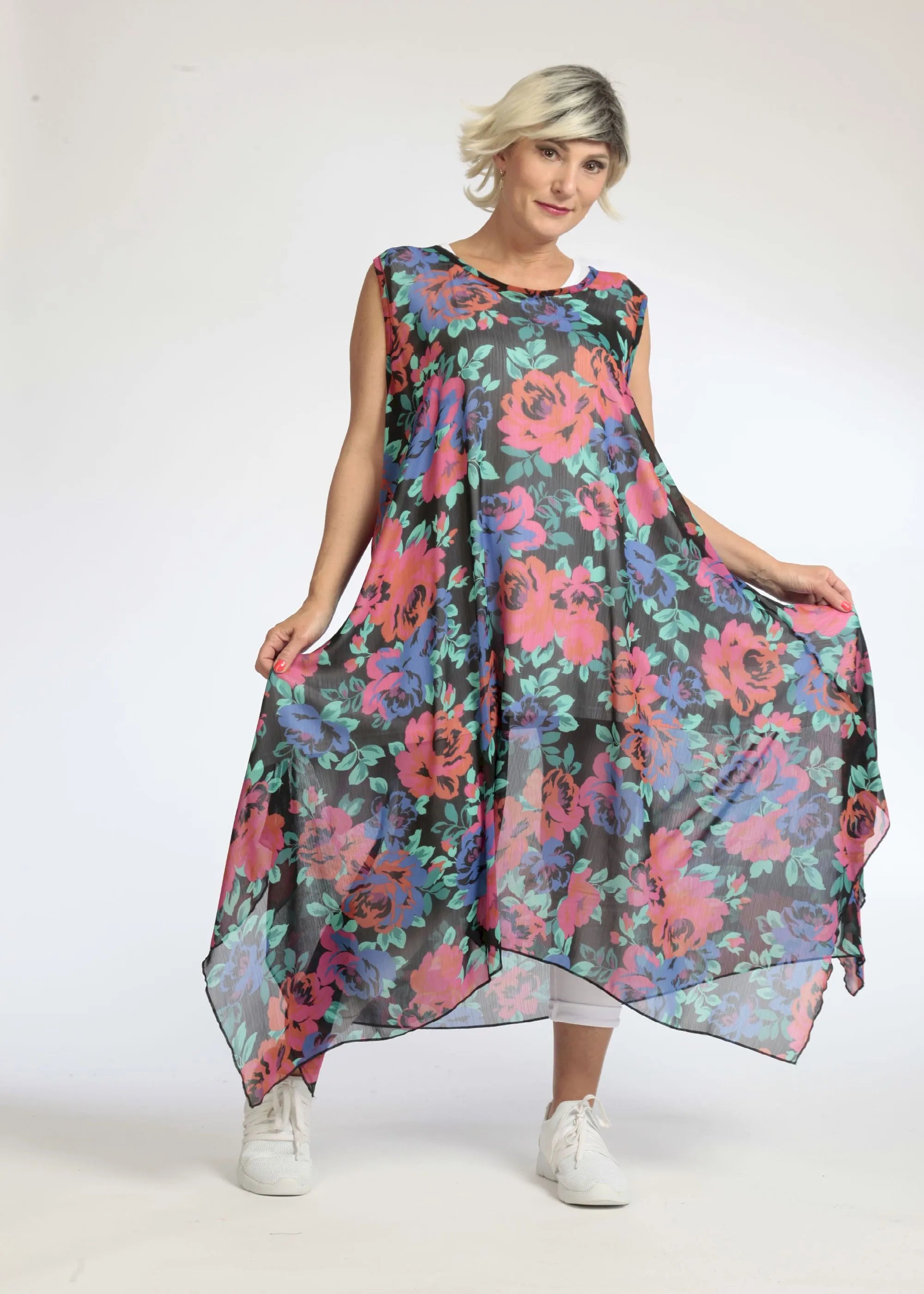  A-Form Tunika von AKH Fashion aus Polyester, 1076.05927, Schwarz-Rot-Blau, Blumen, Schick