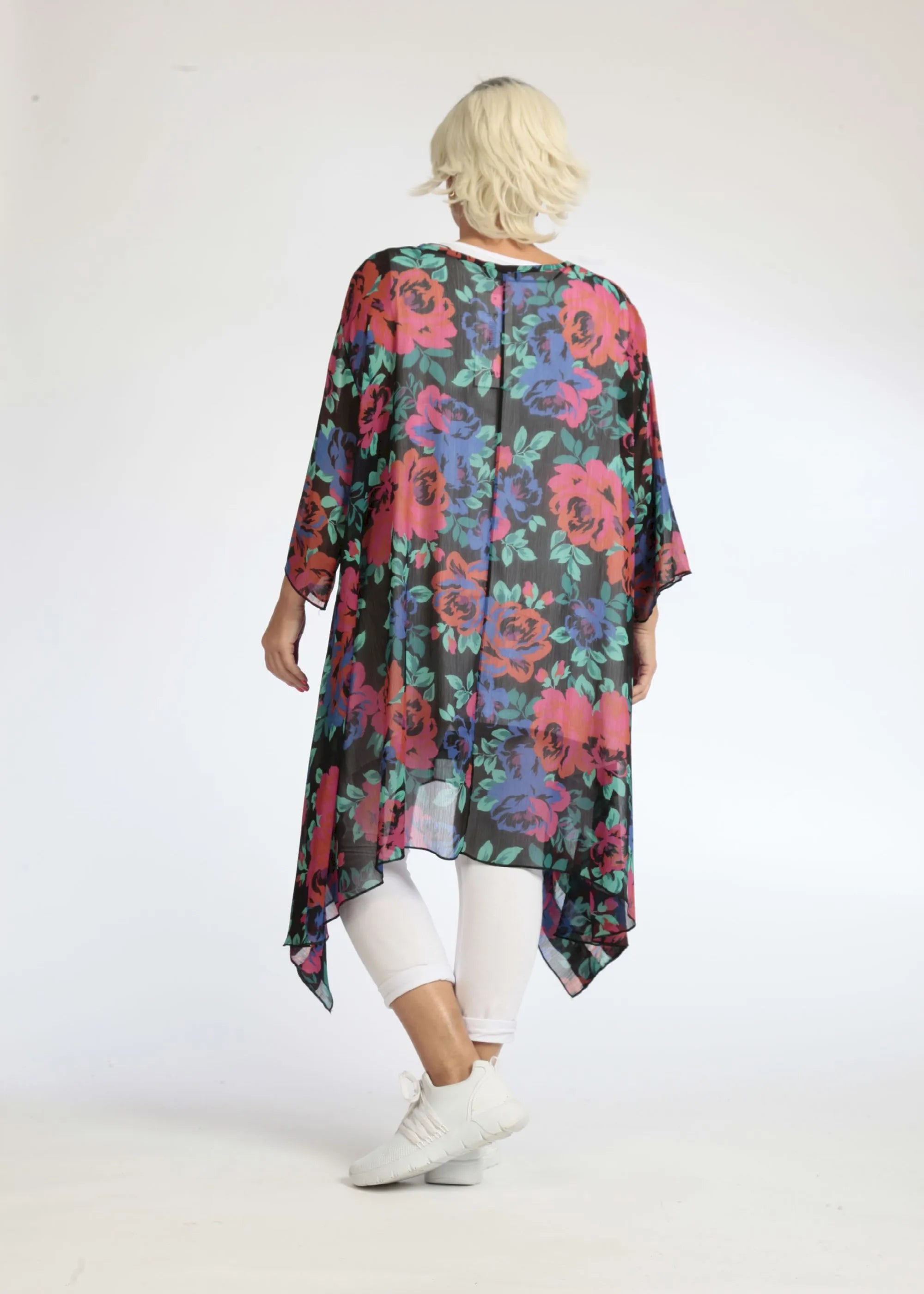  A-Form Bigshirt von AKH Fashion aus Polyester, 1076.06567, Schwarz-Rot-Blau, Blumen, Schick