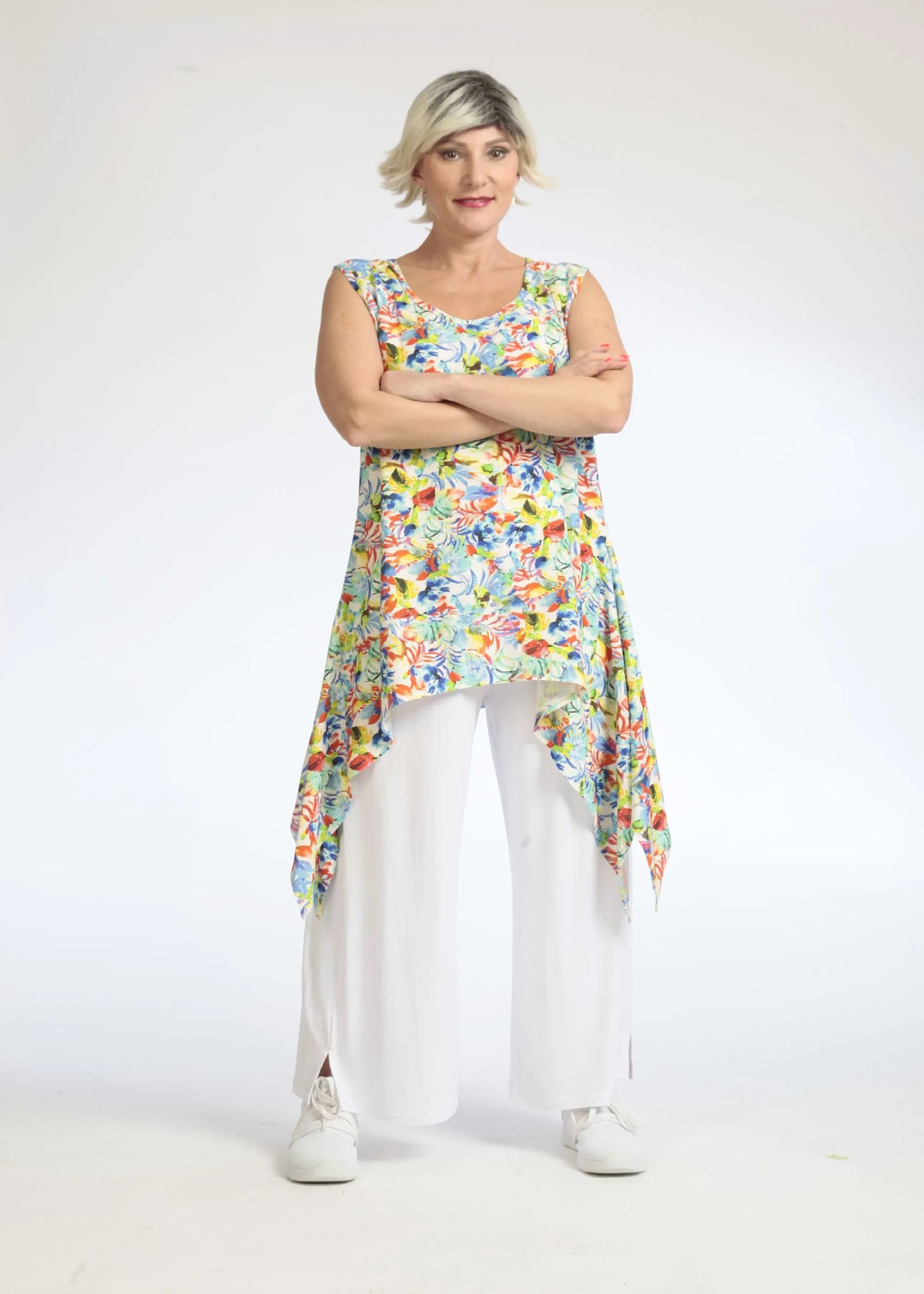  Zipfel Top von AKH Fashion aus Viskose, 1082.01975, Grün-Blau, Blumen, Schick, Modern