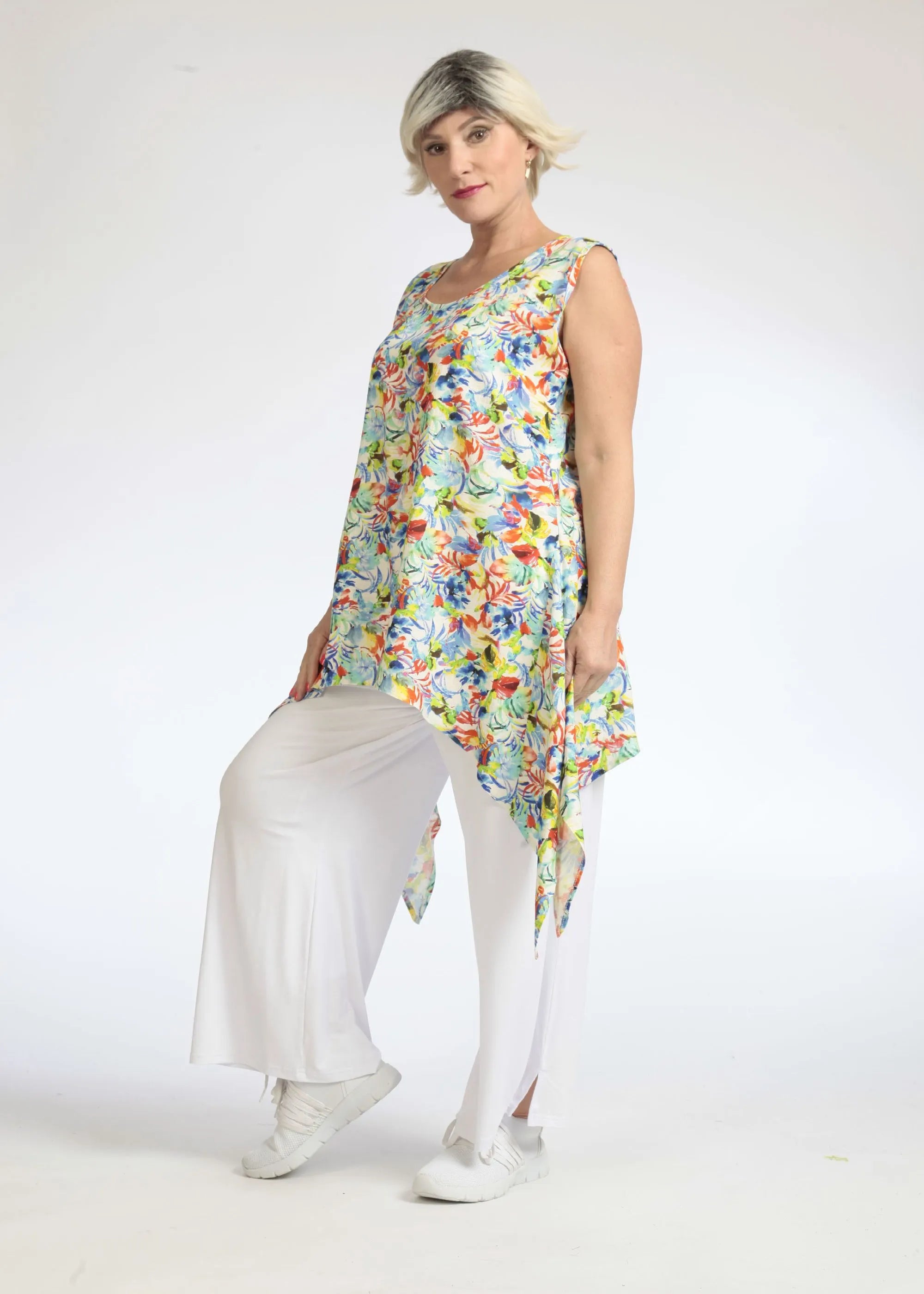  Zipfel Top von AKH Fashion aus Viskose, 1082.01975, Grün-Blau, Blumen, Schick, Modern