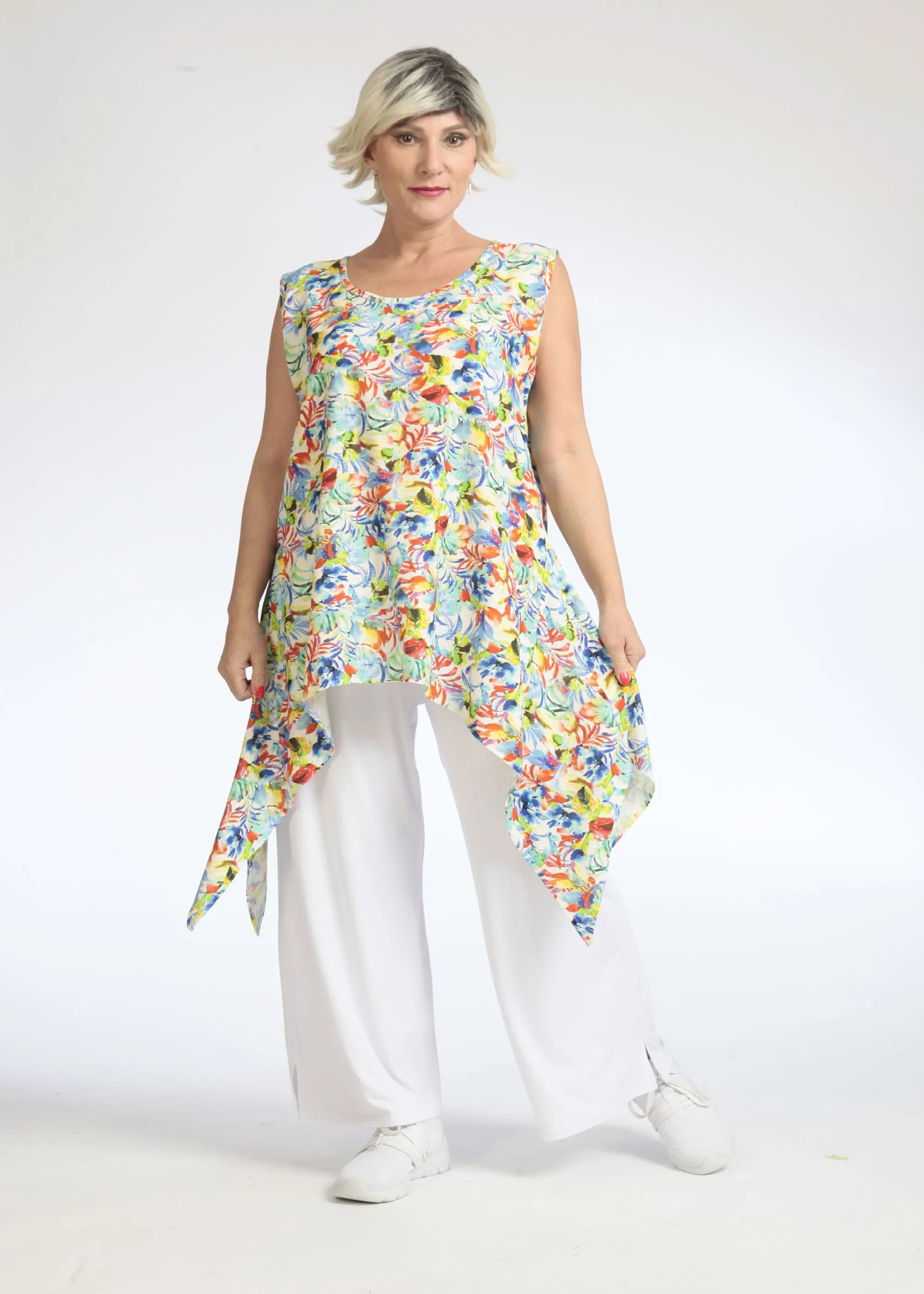  Zipfel Top von AKH Fashion aus Viskose, 1082.01975, Grün-Blau, Blumen, Schick, Modern