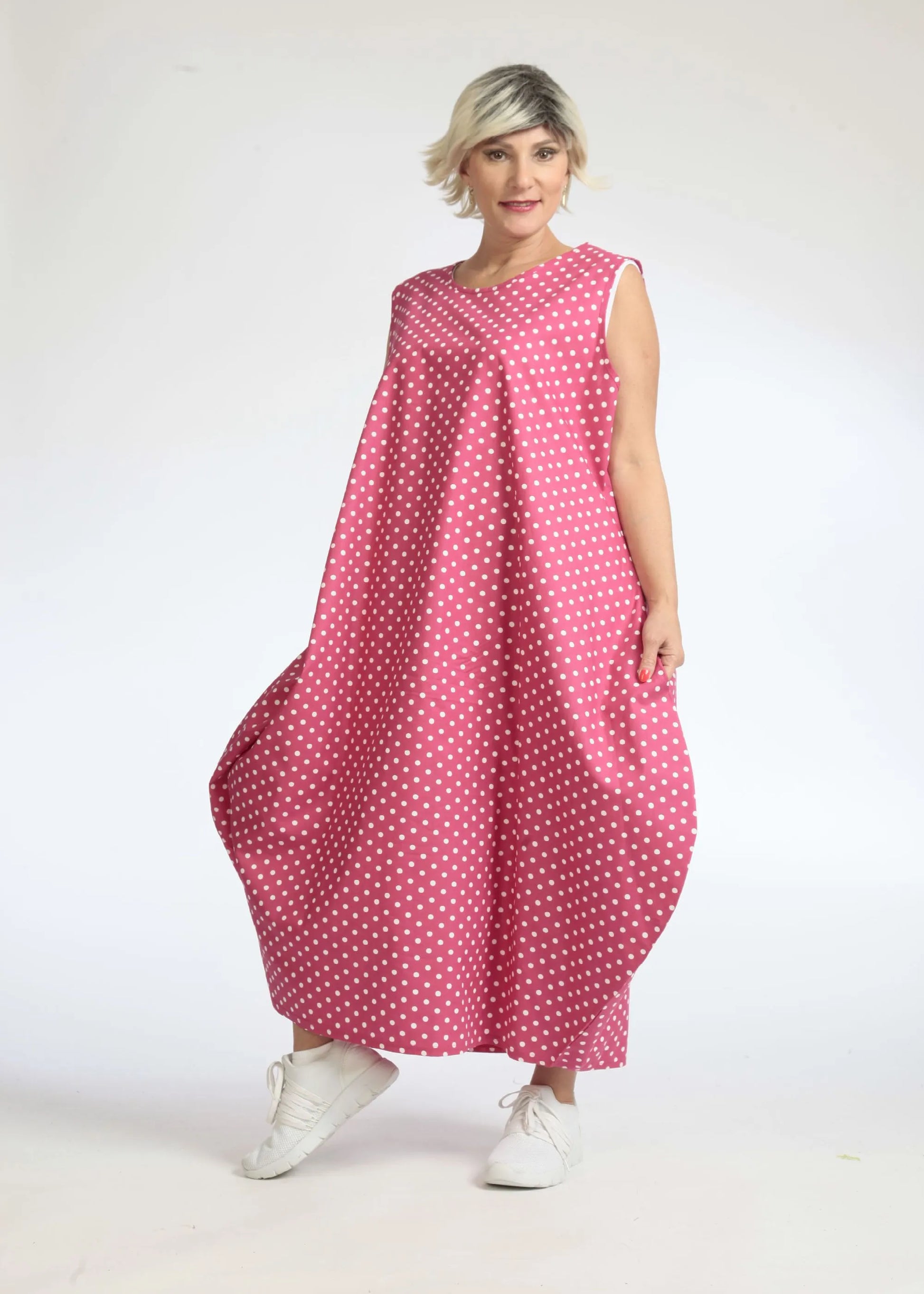  Ballonkleid von AKH Fashion aus Baumwolle, 1086.01925, Pink-Weiß, Punkte, Schick, Modern