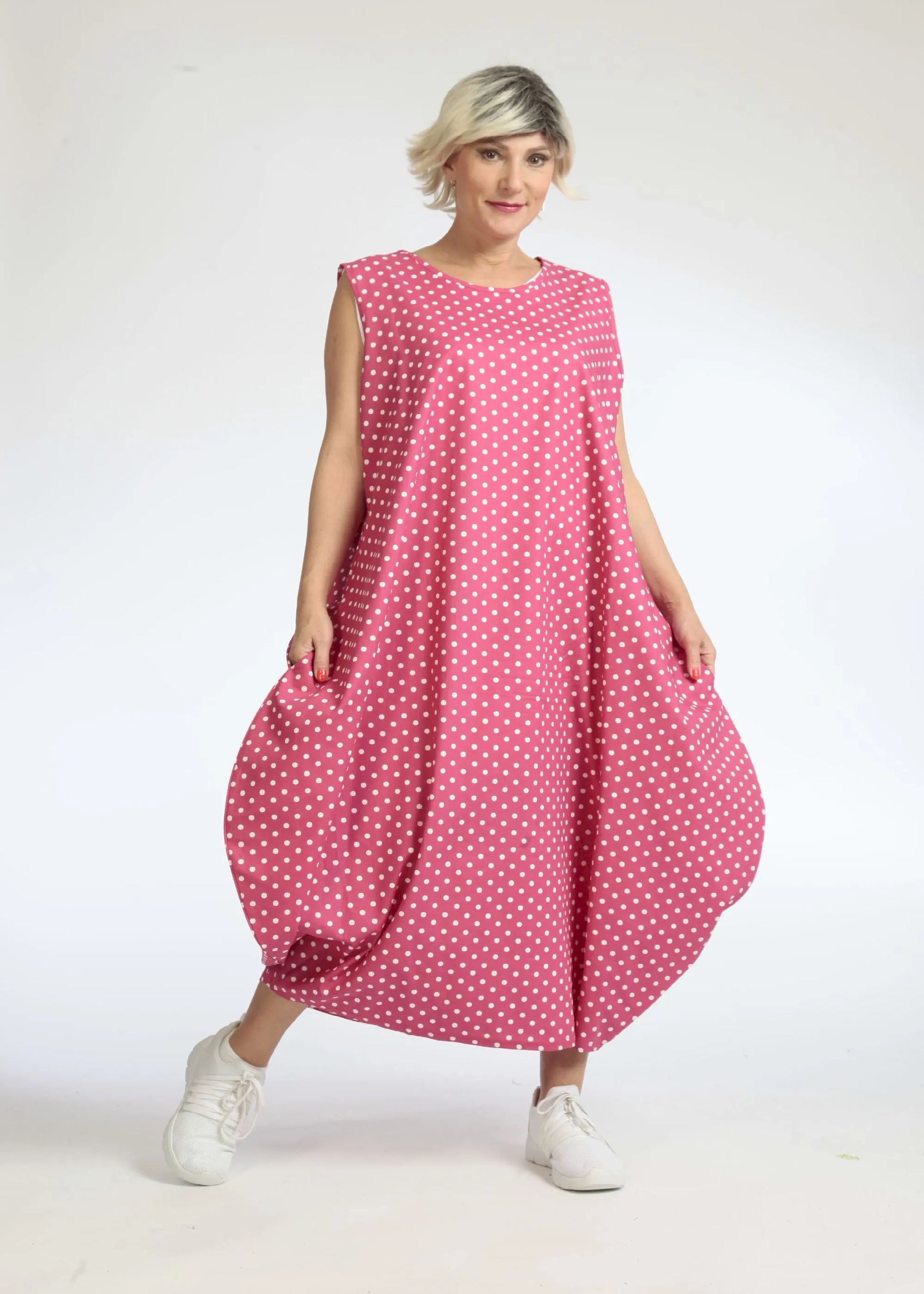  Ballonkleid von AKH Fashion aus Baumwolle, 1086.01925, Pink-Weiß, Punkte, Schick, Modern