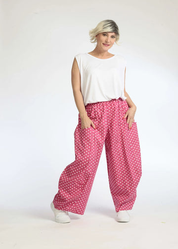  Luftige Ballonhose in Pink-Weißen Punktmuster aus hochwertiger Baumwolle für Casual-Looks