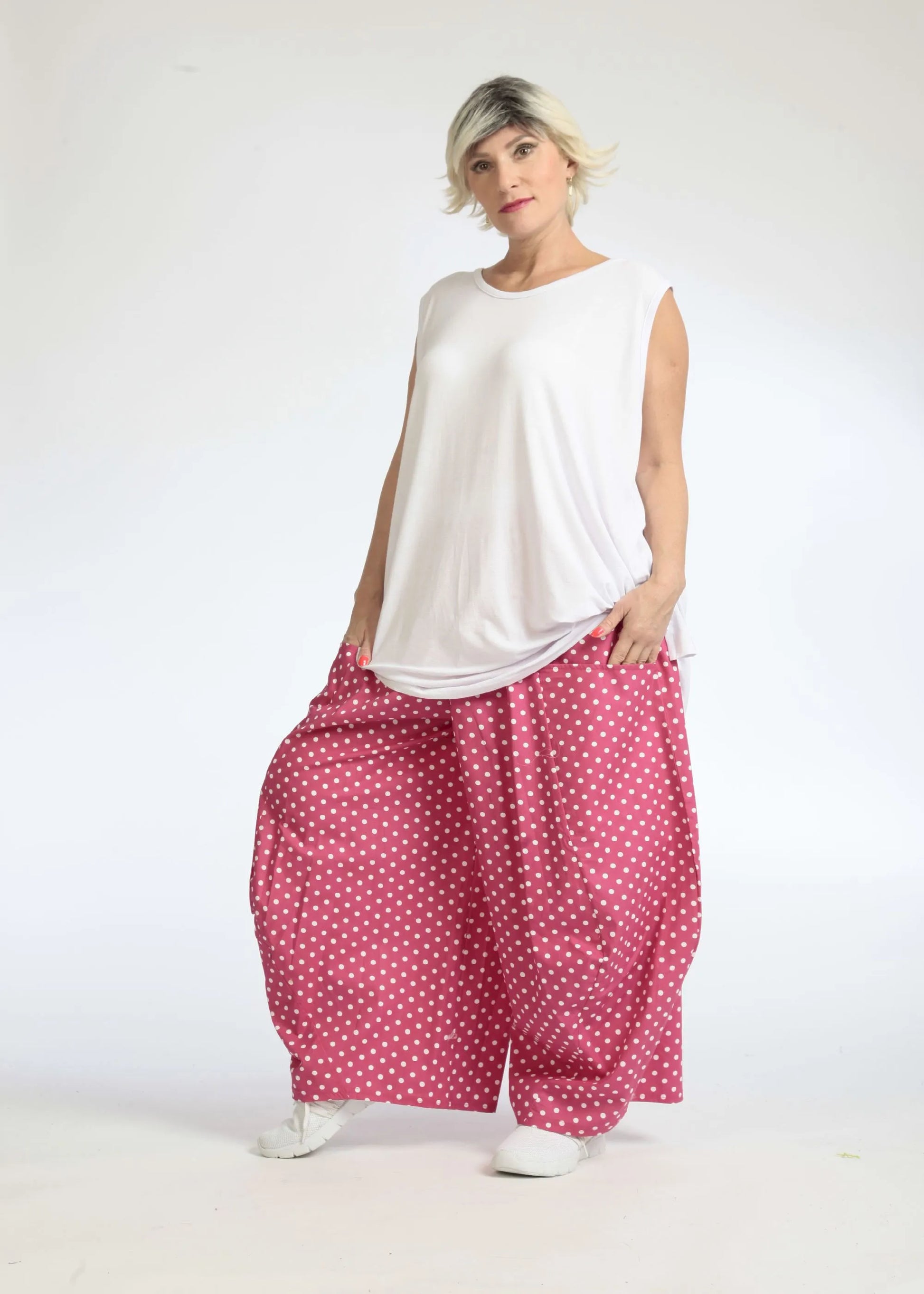  Luftige Ballonhose in Pink-Weißen Punktmuster aus hochwertiger Baumwolle für Casual-Looks