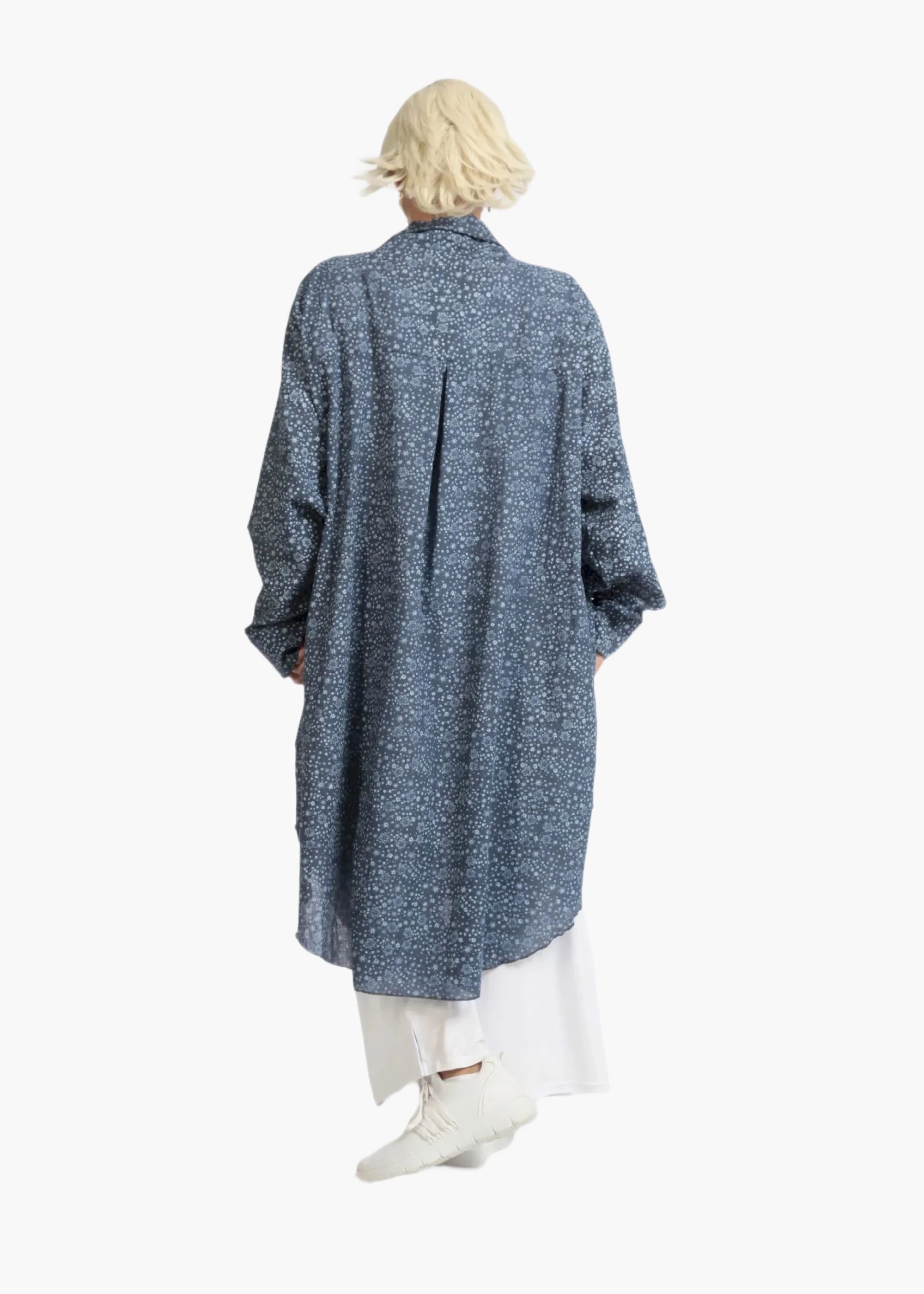  AKH Fashion Bluse in gerundeter Form, aus Baumwolle, 1088.06676, Jeansblau, Blumen