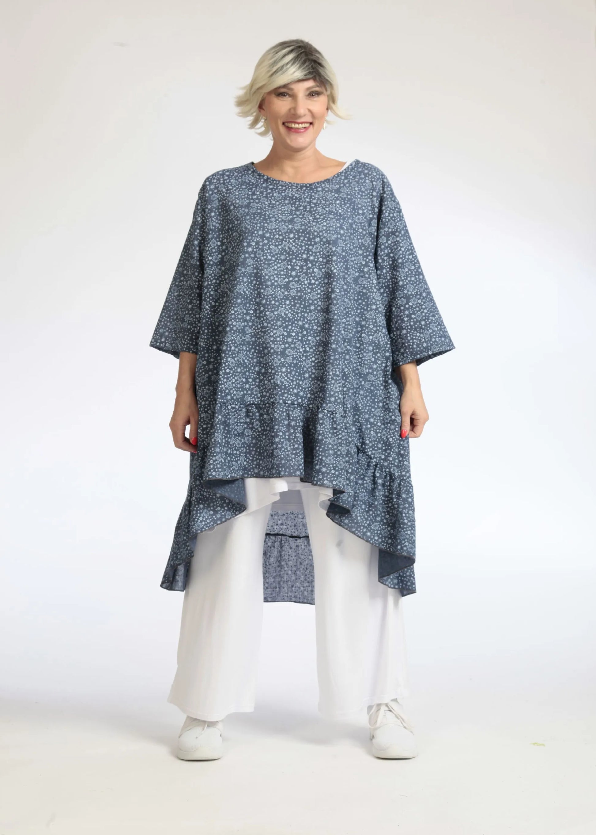  Bigshirt von AKH Fashion aus Baumwolle in Vokuhila-Form, 1088.06837, Jeansblau, Ausgefallen