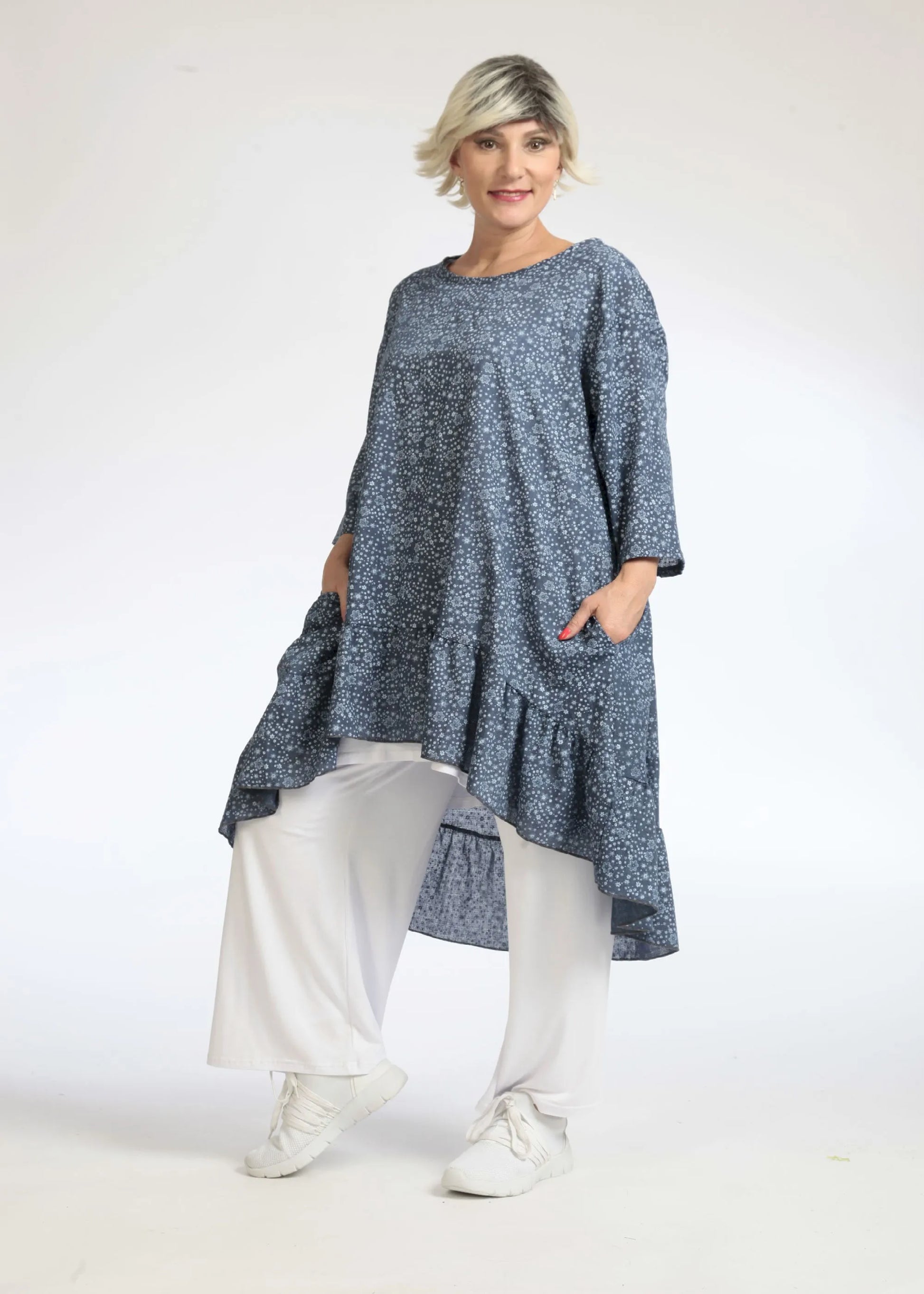  Bigshirt von AKH Fashion aus Baumwolle in Vokuhila-Form, 1088.06837, Jeansblau, Ausgefallen