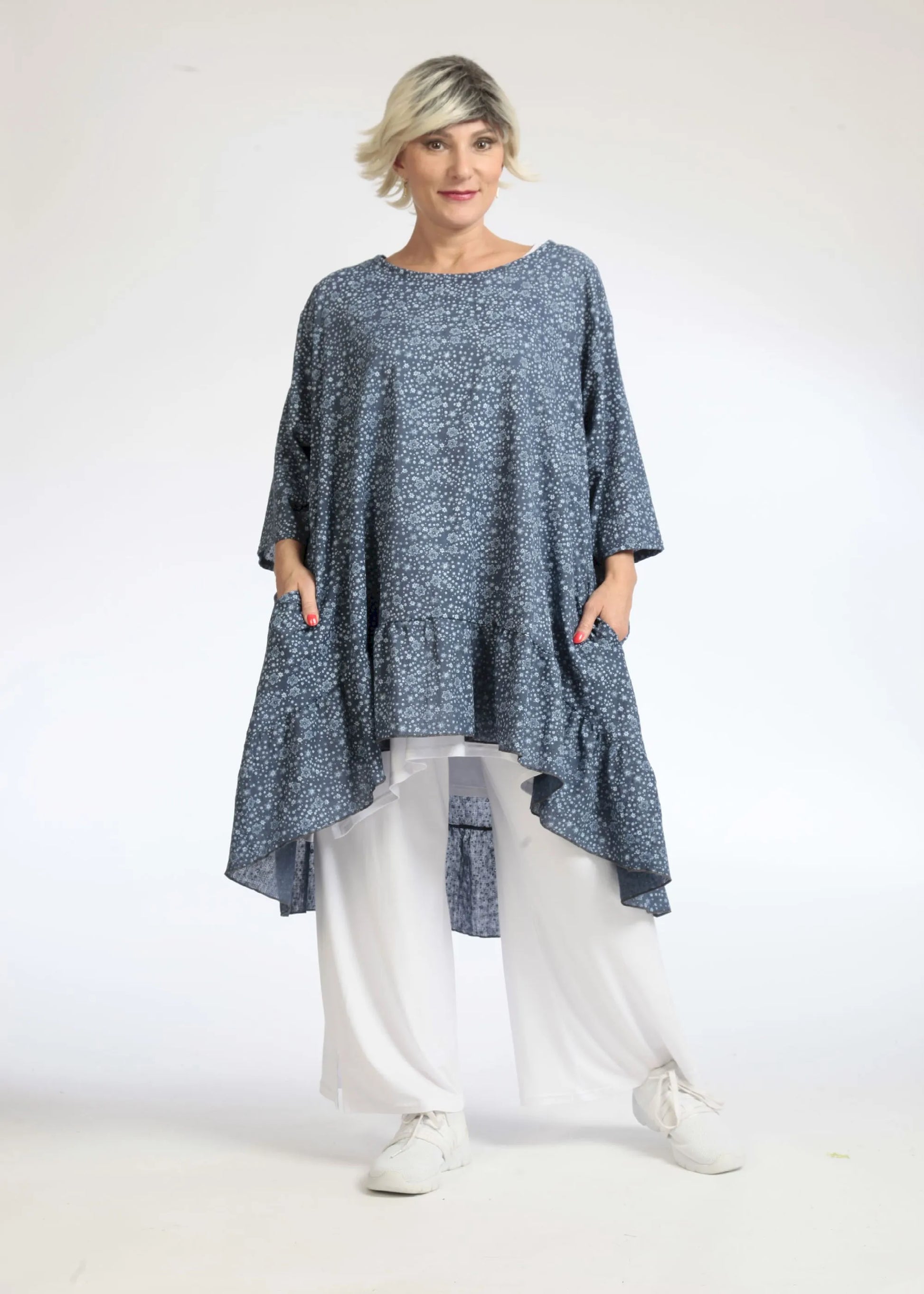  Bigshirt von AKH Fashion aus Baumwolle in Vokuhila-Form, 1088.06837, Jeansblau, Ausgefallen