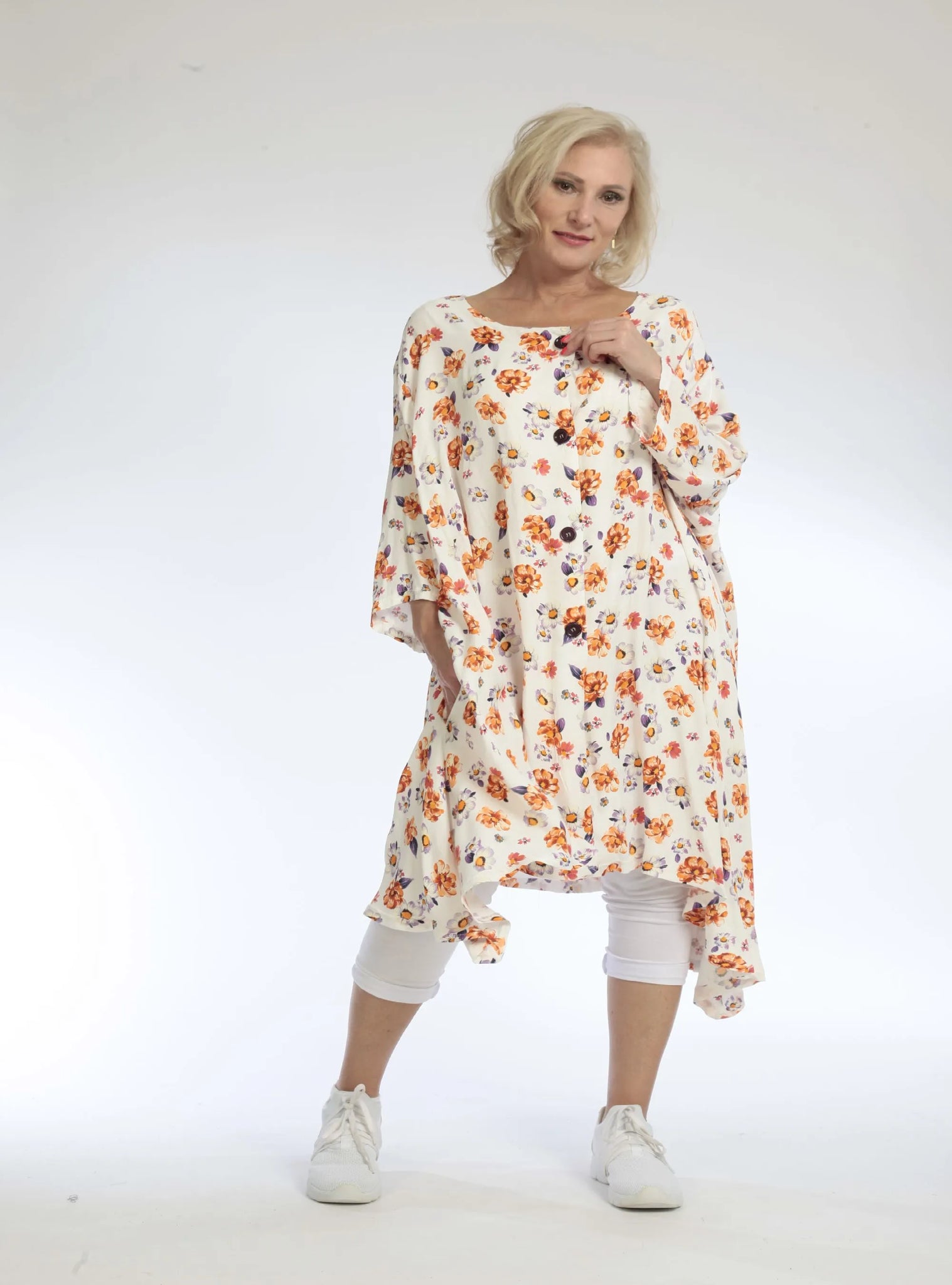  A-Form Jacke von AKH Fashion aus Viskose, 1103.02667, Orange, Blumen, Schick, Modern