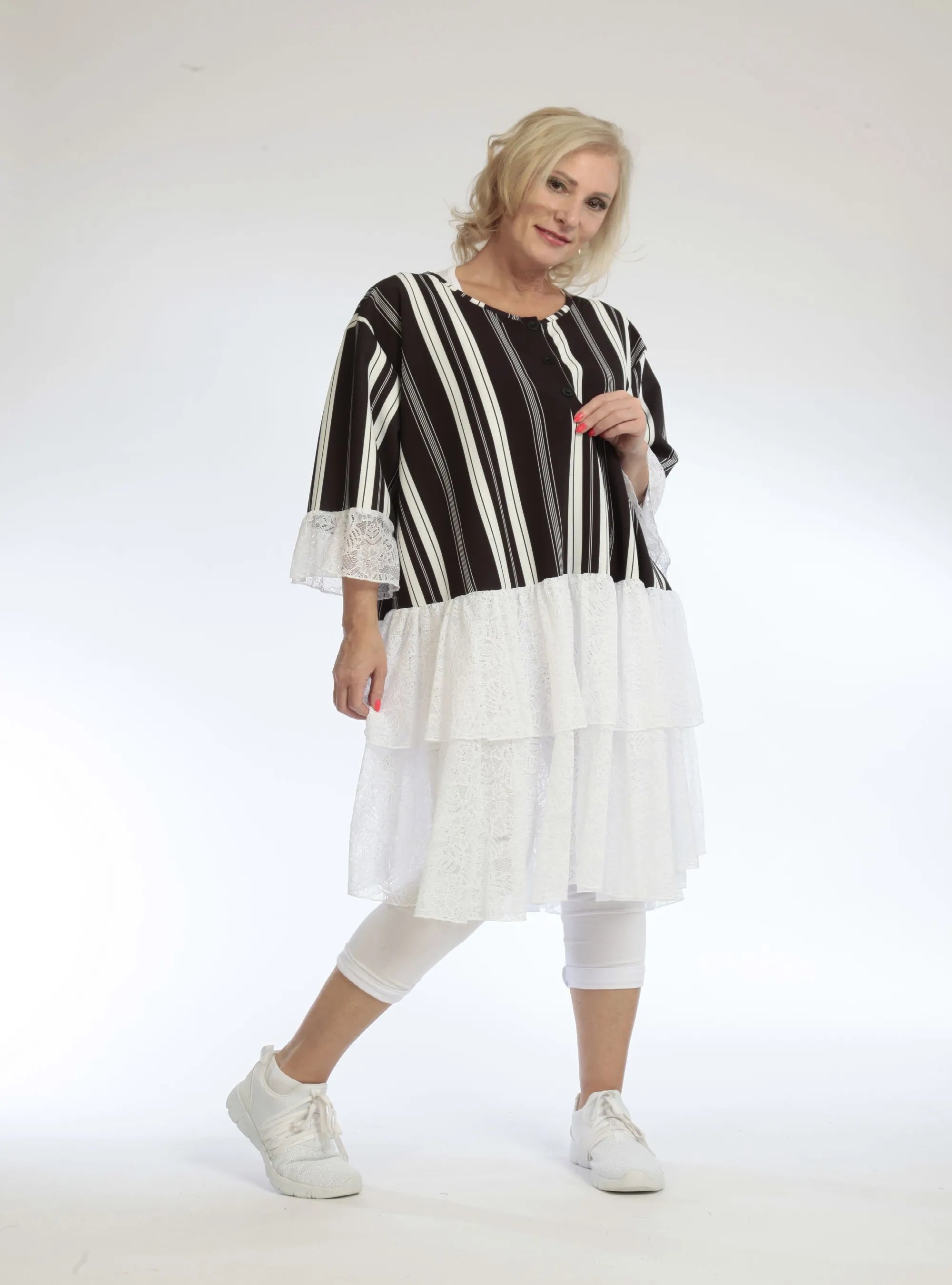  A-Form Shirt von AKH Fashion aus Viskose, 1108.06562, Streifen-Weiß, Streifen, Schick
