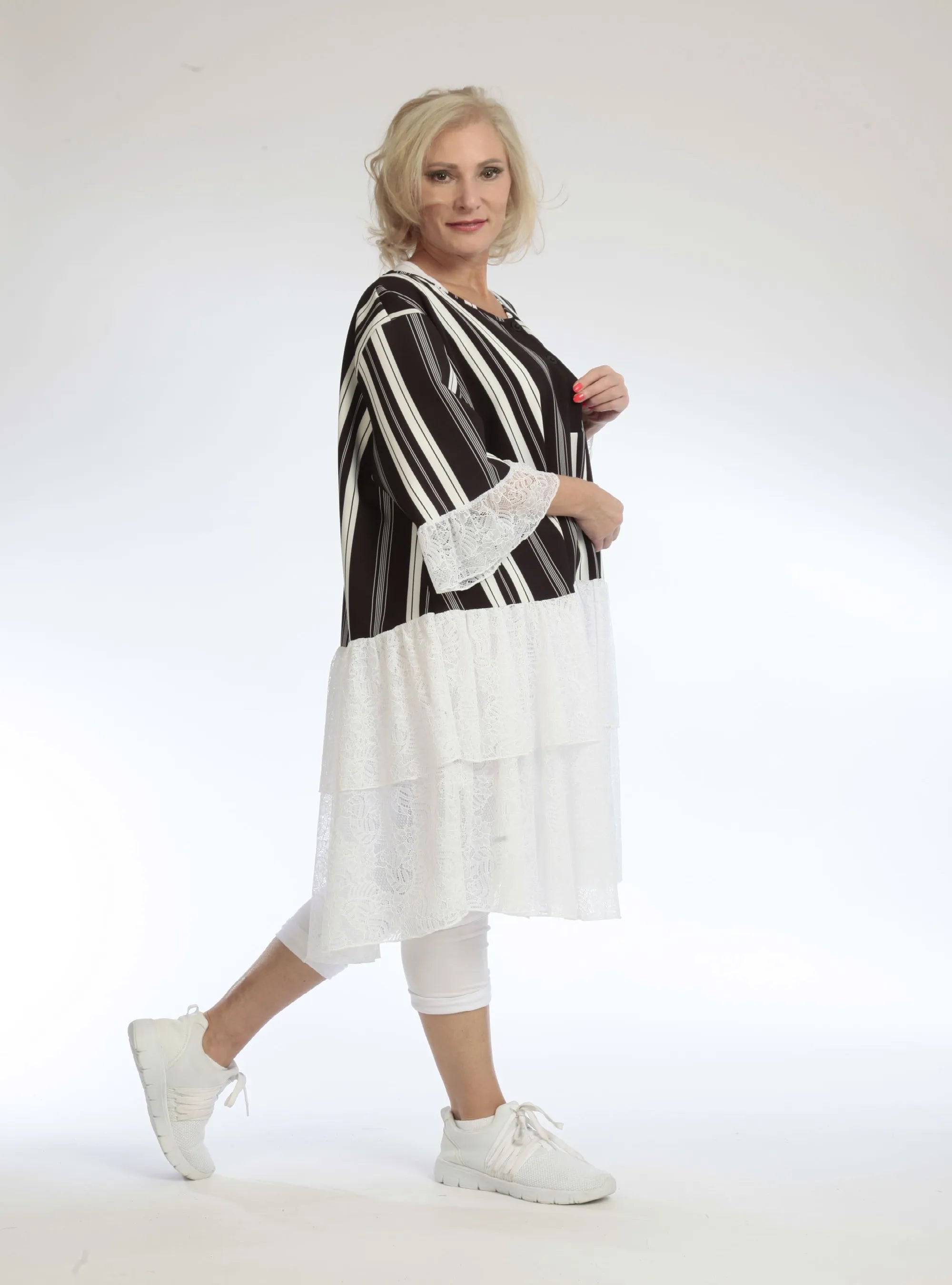  A-Form Shirt von AKH Fashion aus Viskose, 1108.06562, Streifen-Weiß, Streifen, Schick