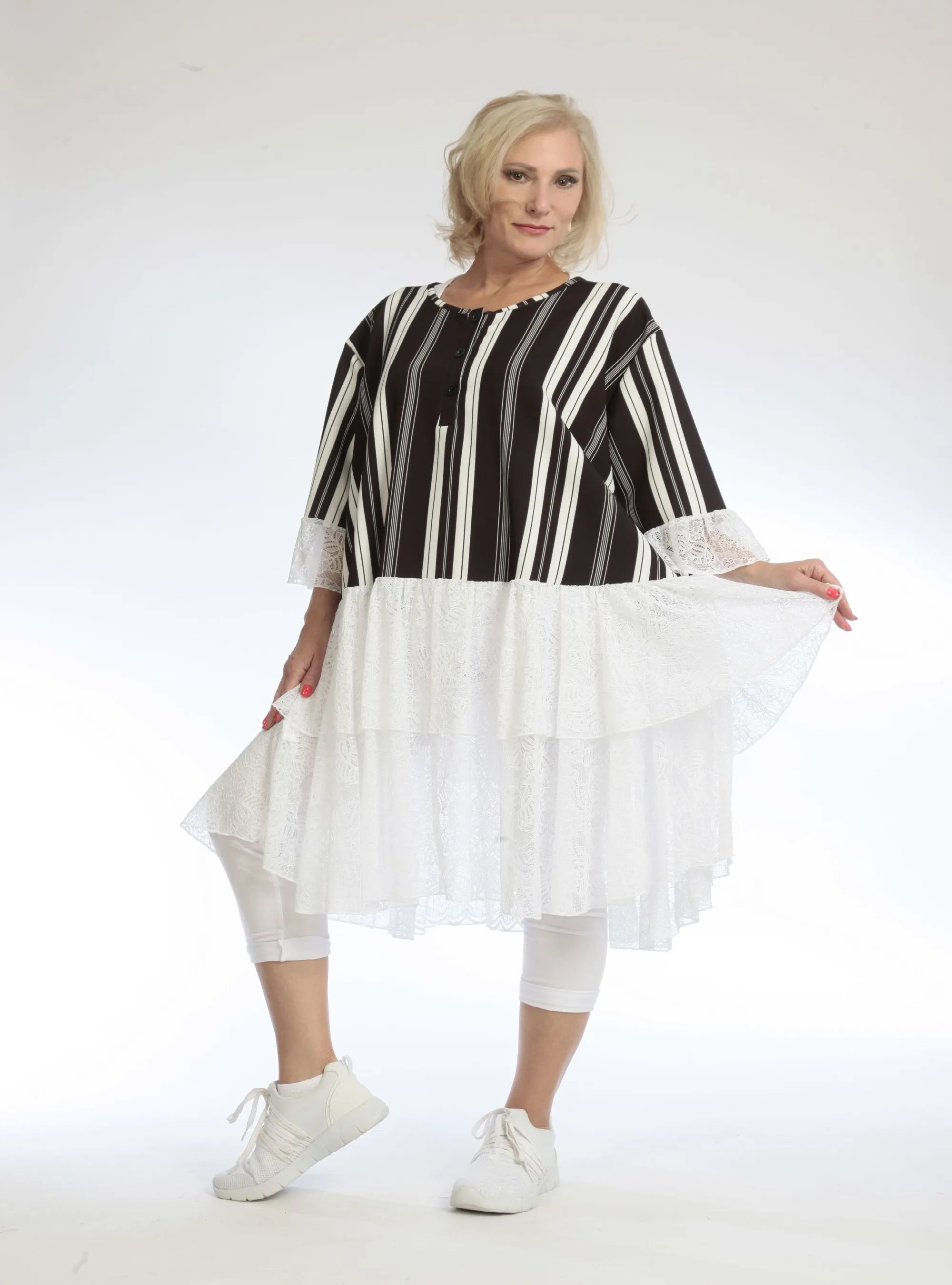  A-Form Shirt von AKH Fashion aus Viskose, 1108.06562, Streifen-Weiß, Streifen, Schick