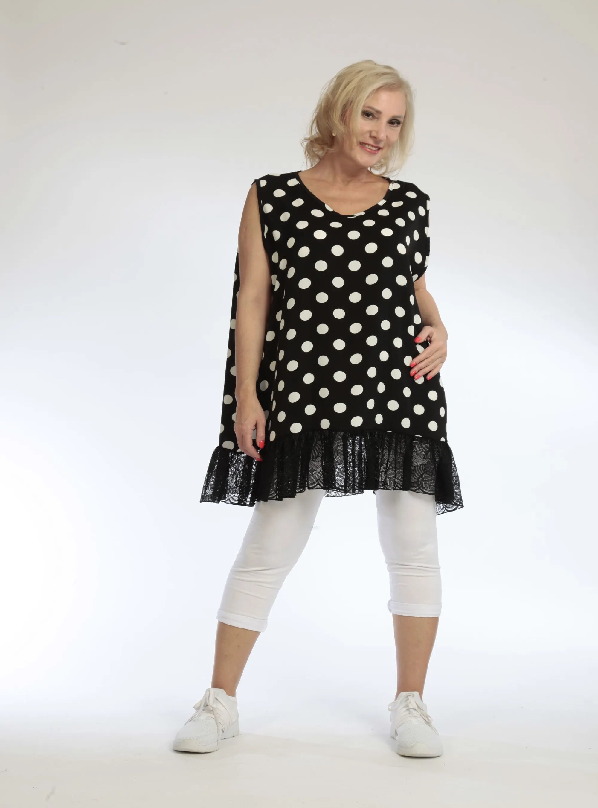  AKH Fashion Top in gerader Form, aus Viskose, 1108.06675, Punkte-Blau, Punkte, Schick