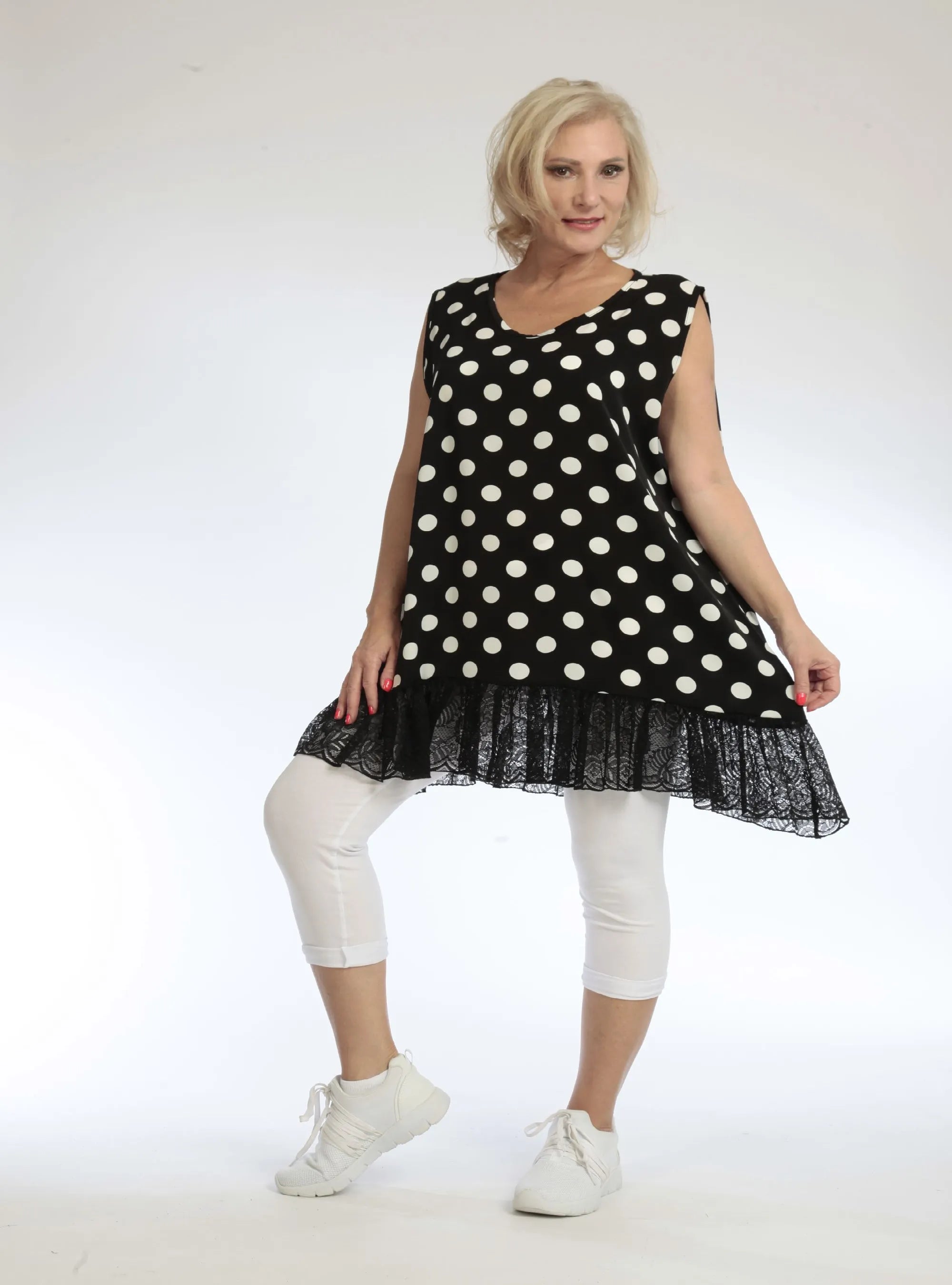  AKH Fashion Top in gerader Form, aus Viskose, 1108.06675, Punkte-Blau, Punkte, Schick