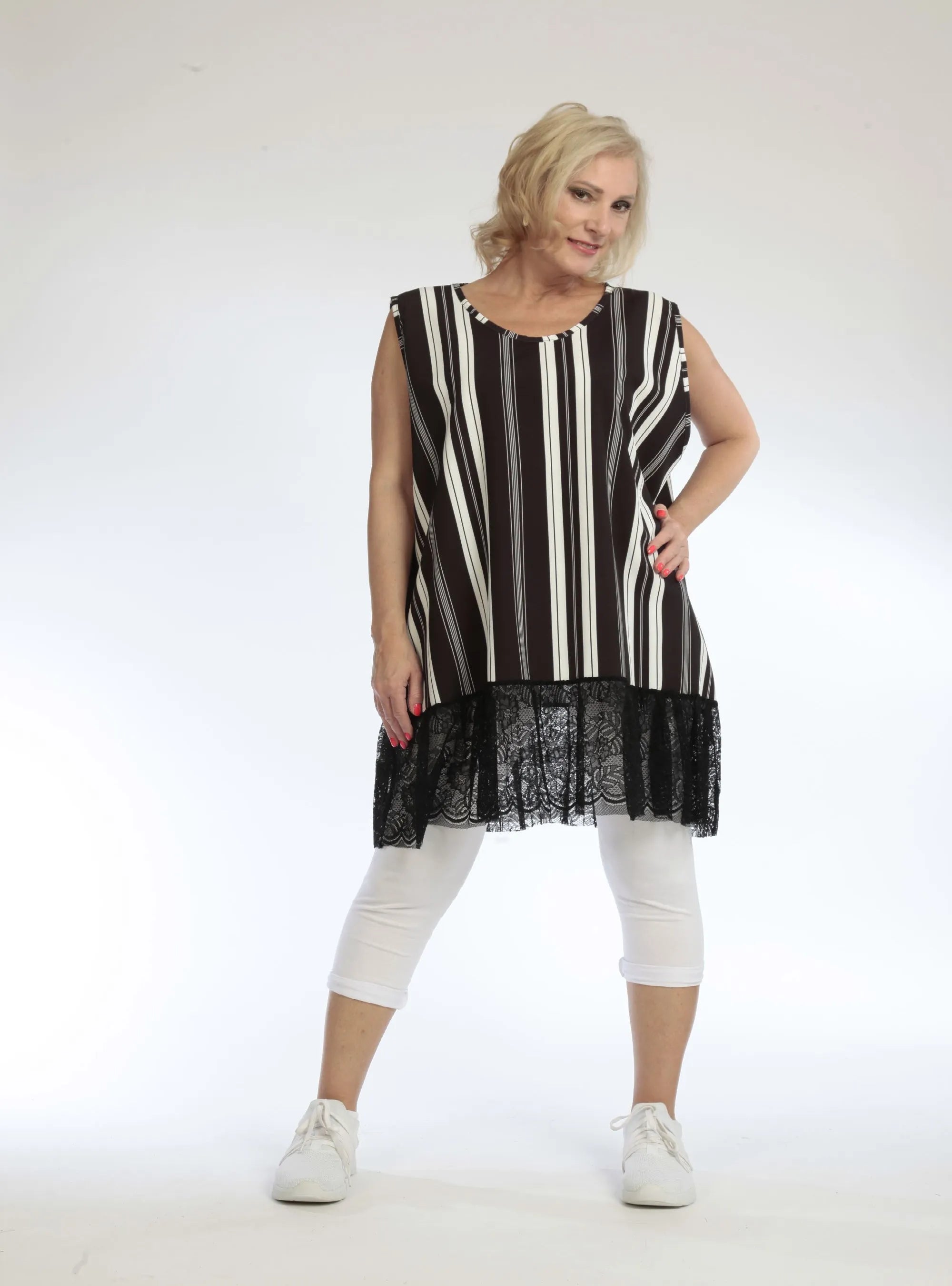  AKH Fashion Top in gerader Form, aus Viskose, 1108.06675, Streifen-Schwarz, Streifen