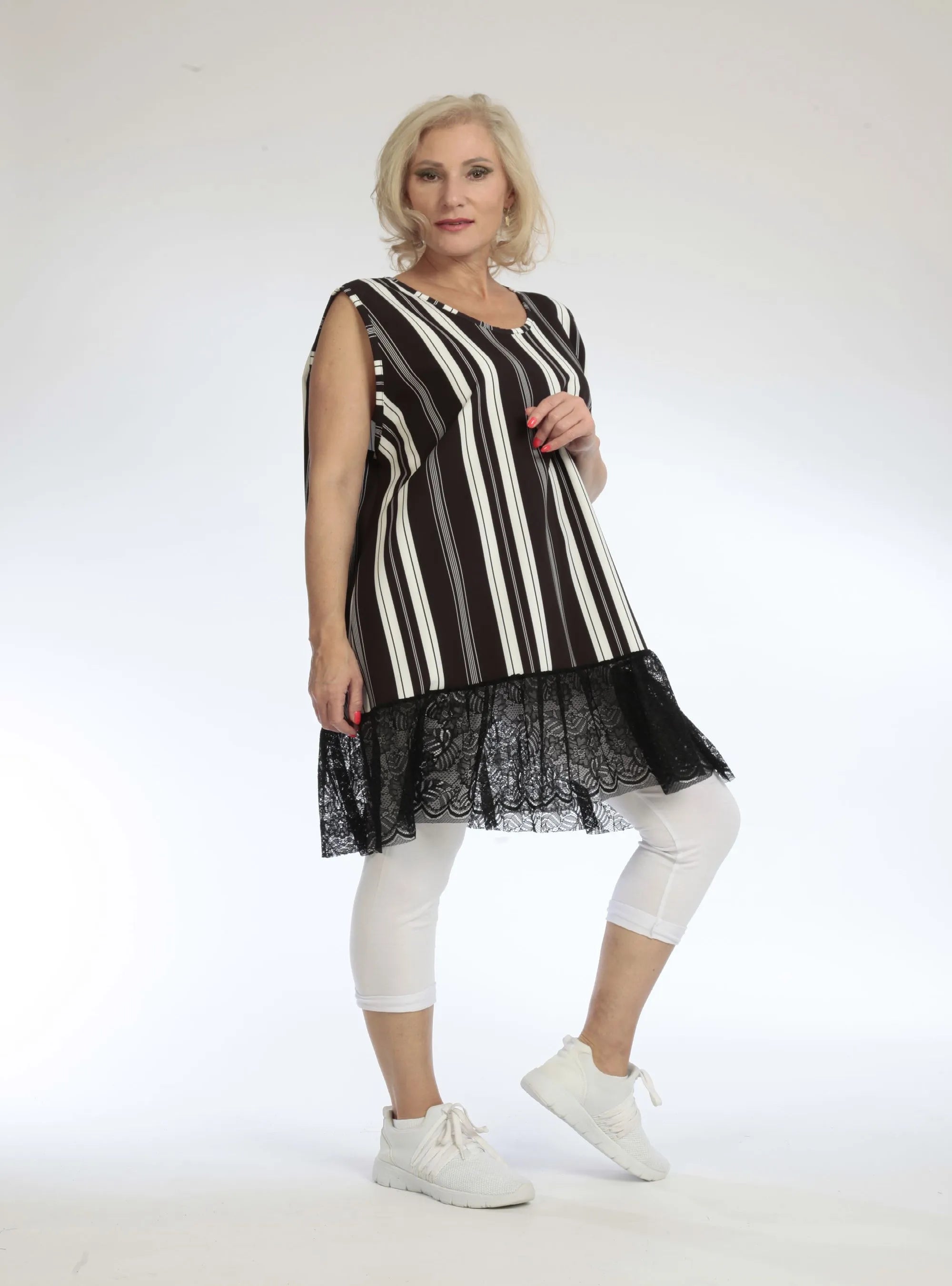  AKH Fashion Top in gerader Form, aus Viskose, 1108.06675, Streifen-Schwarz, Streifen