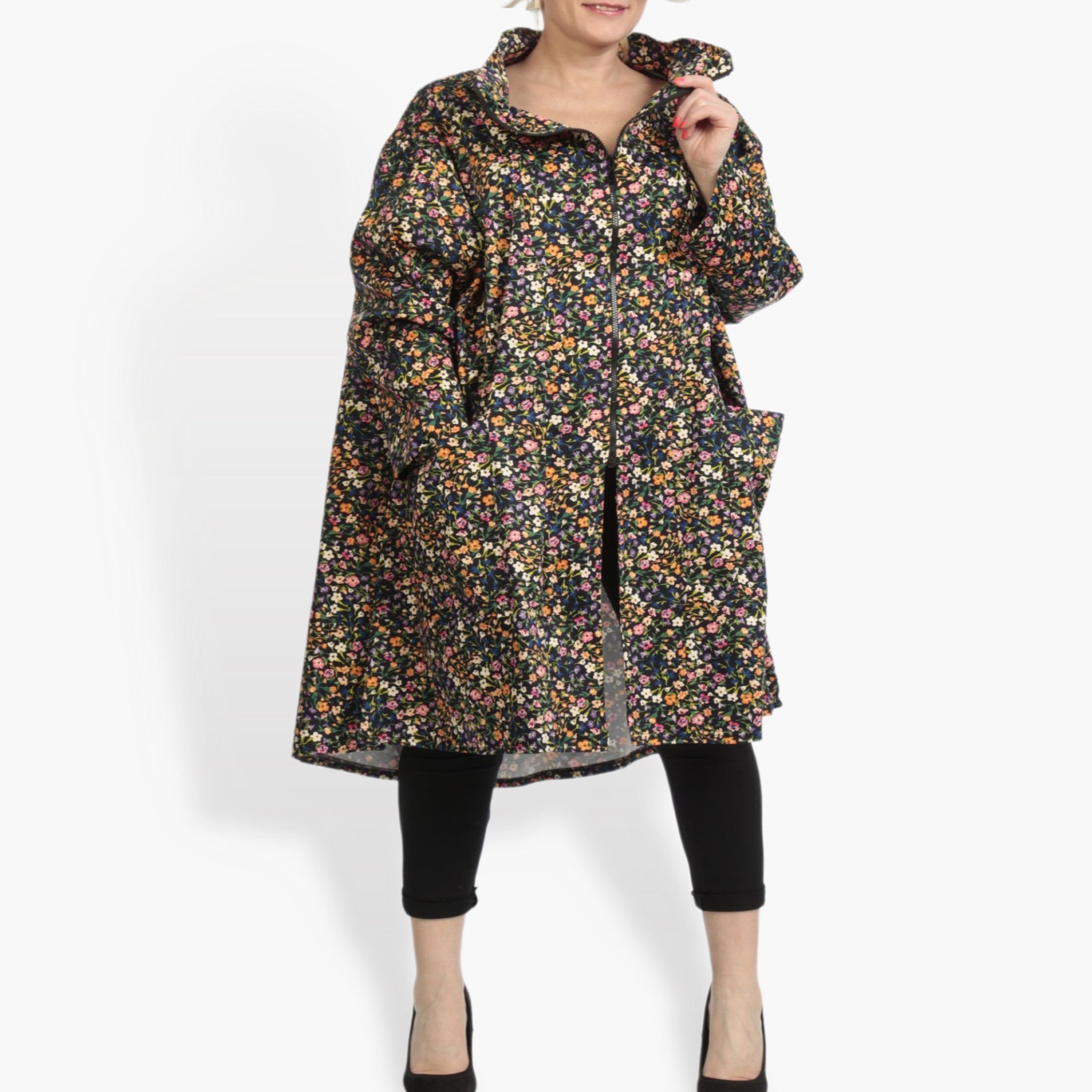  AKH Fashion Mantel in gerader Form, aus Viskose, 0836.02276, Schwarz-Multi, Blumen