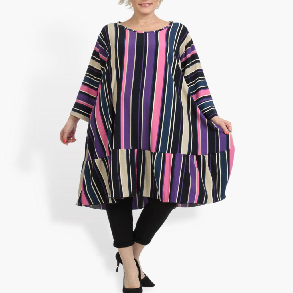  A-Form Shirt von AKH Fashion aus Materialmix, 0839.06779, Pink-Lila-Multi, Streifen