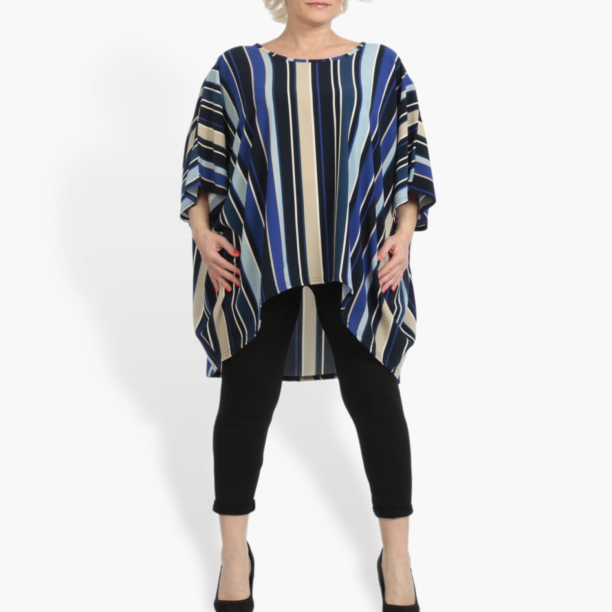  AKH Fashion Bigshirt in Vokuhila-Form, aus Materialmix, 0839.06780, Blau-Beige-Multi