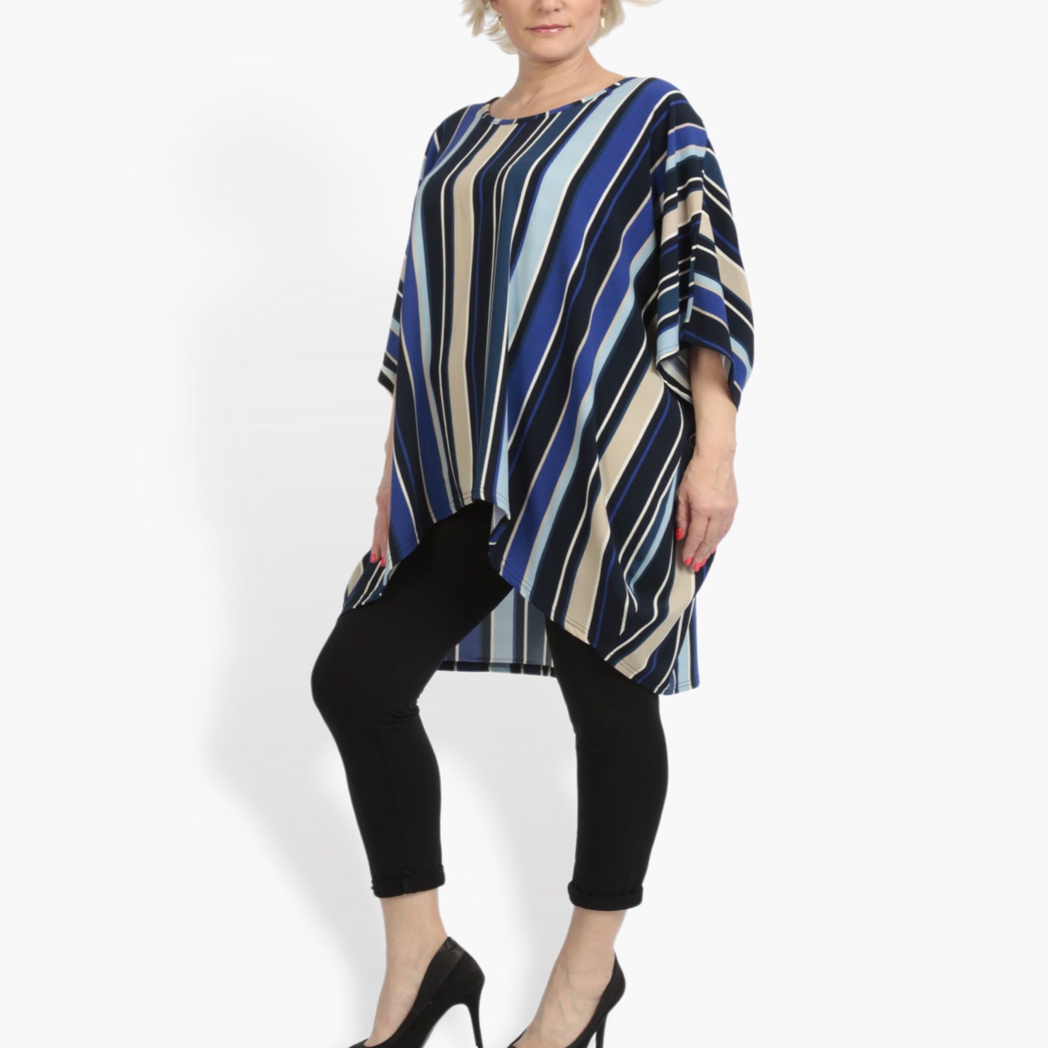  AKH Fashion Bigshirt in Vokuhila-Form, aus Materialmix, 0839.06780, Blau-Beige-Multi