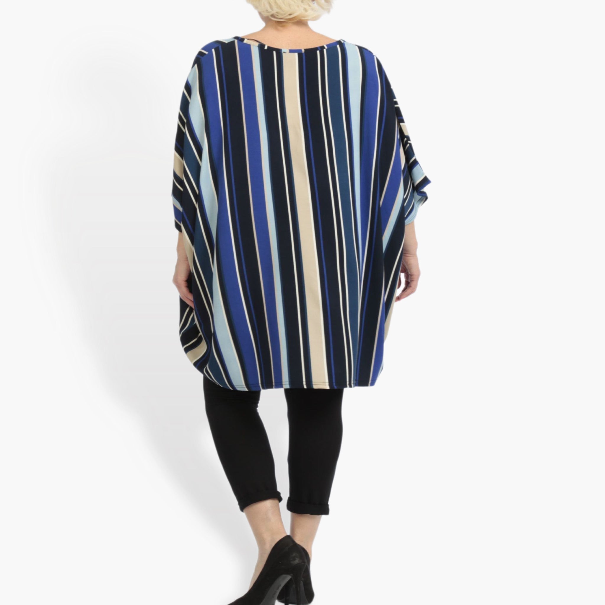  AKH Fashion Bigshirt in Vokuhila-Form, aus Materialmix, 0839.06780, Blau-Beige-Multi