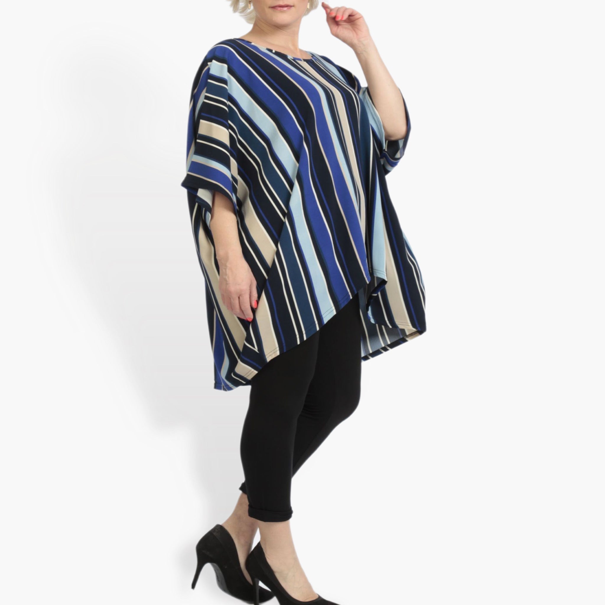  AKH Fashion Bigshirt in Vokuhila-Form, aus Materialmix, 0839.06780, Blau-Beige-Multi