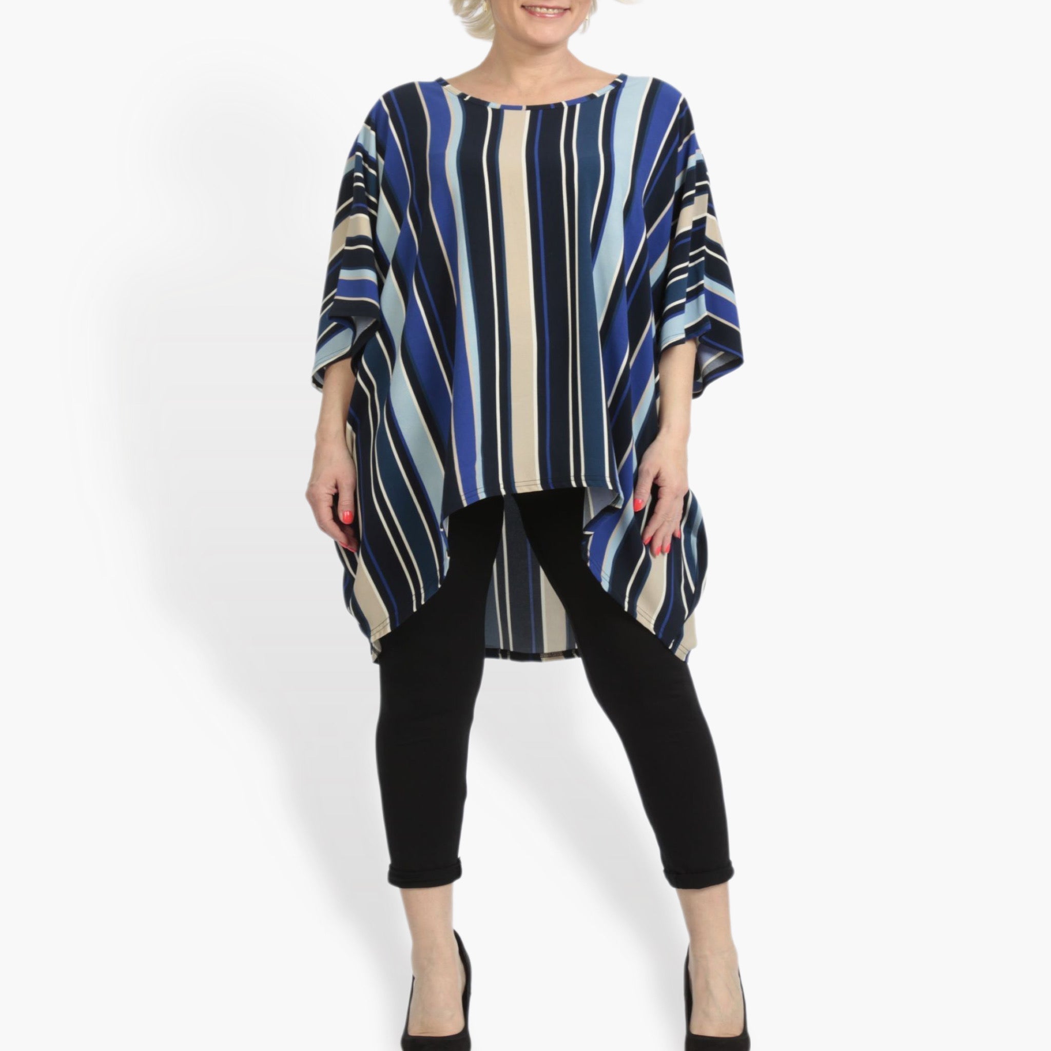  AKH Fashion Bigshirt in Vokuhila-Form, aus Materialmix, 0839.06780, Blau-Beige-Multi