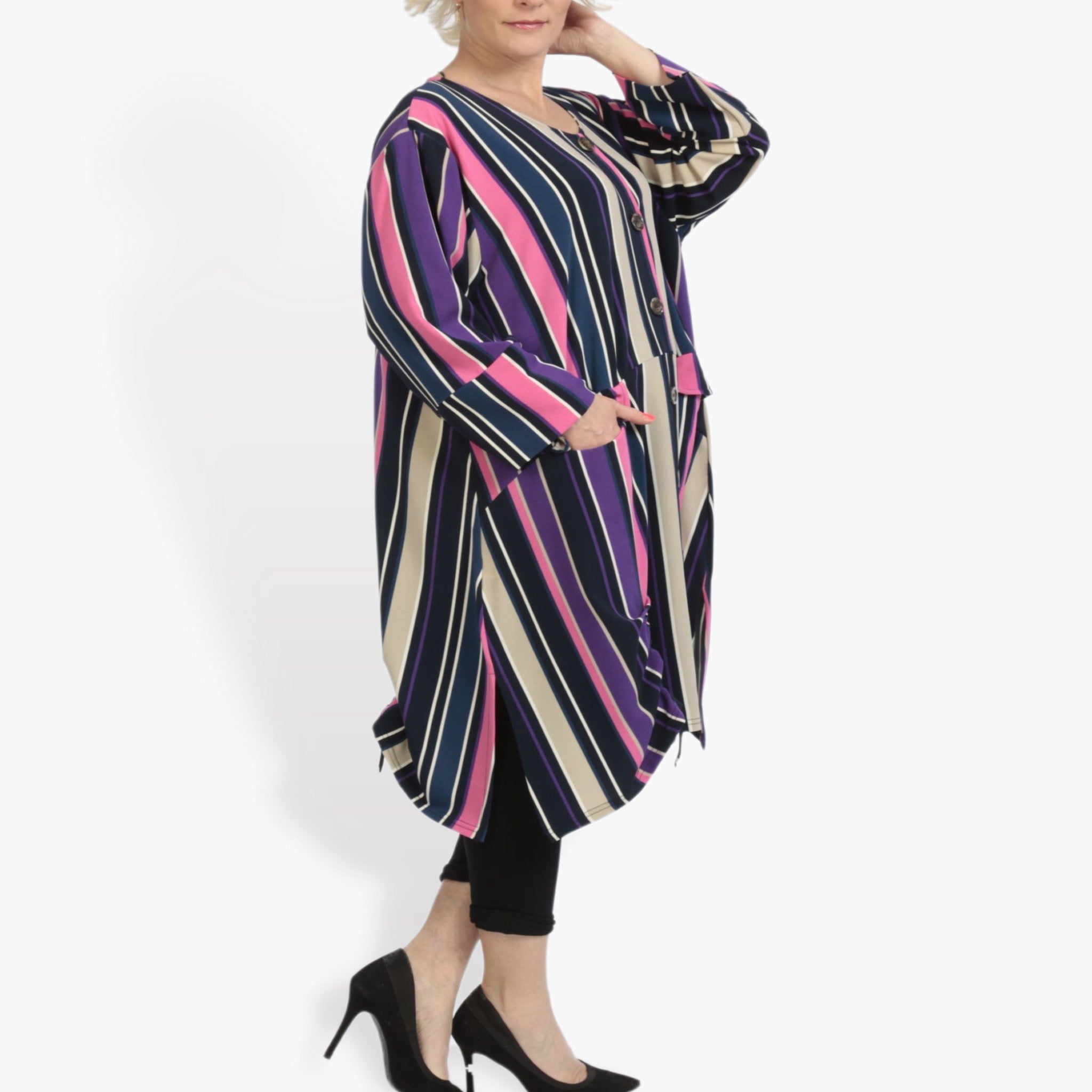  A-Form Jacke von AKH Fashion aus Materialmix, 0839.06783, Pink-Lila-Multi, Streifen