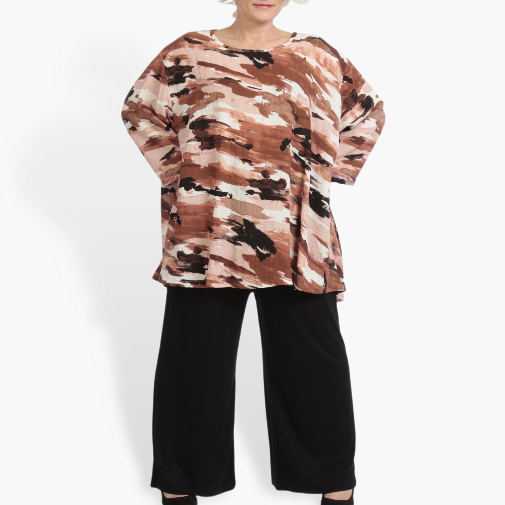  A-Form Bigshirt von AKH Fashion aus Rayon, 0840.00593, Terra-Multi, Kamuflage, Schick