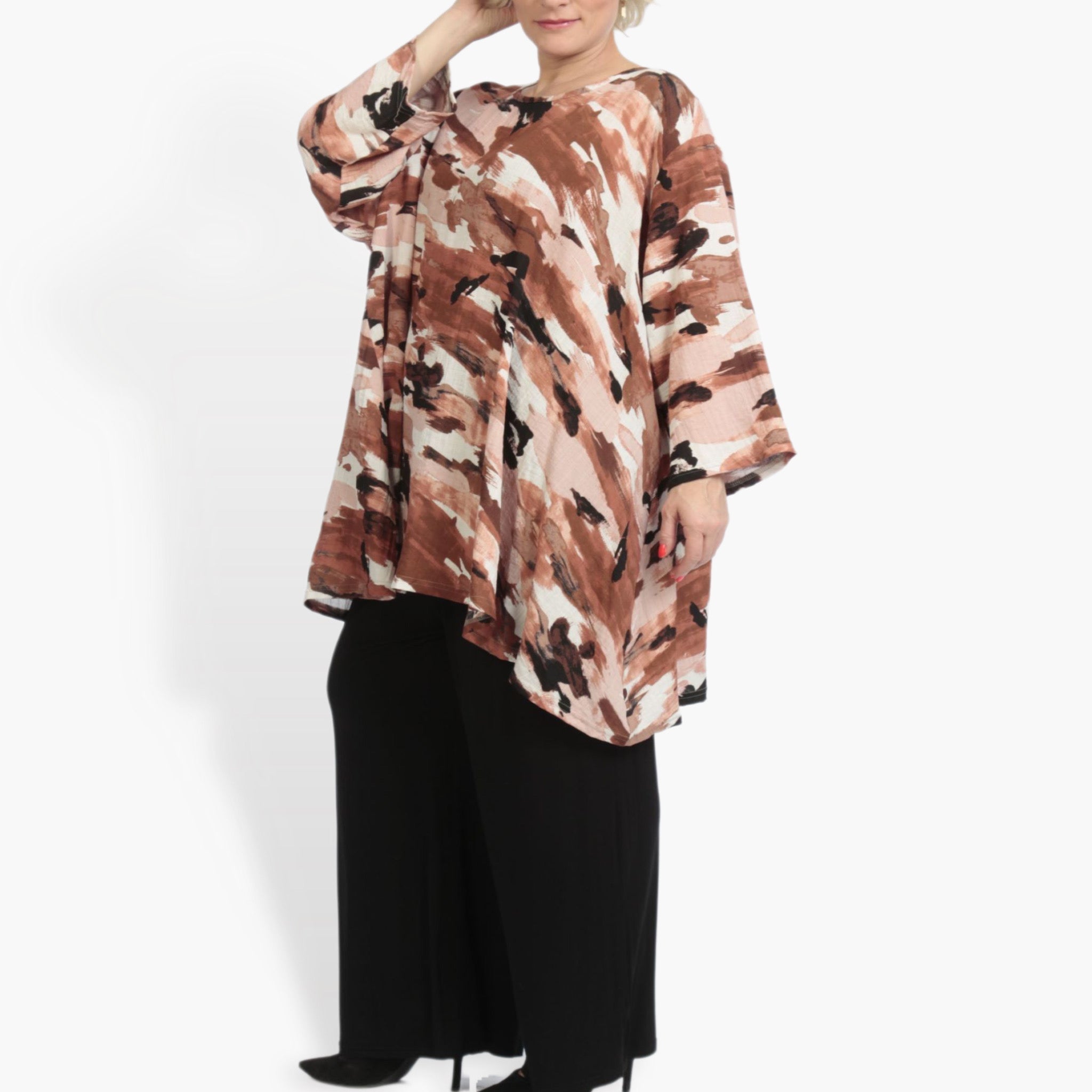  A-Form Bigshirt von AKH Fashion aus Rayon, 0840.00593, Terra-Multi, Kamuflage, Schick