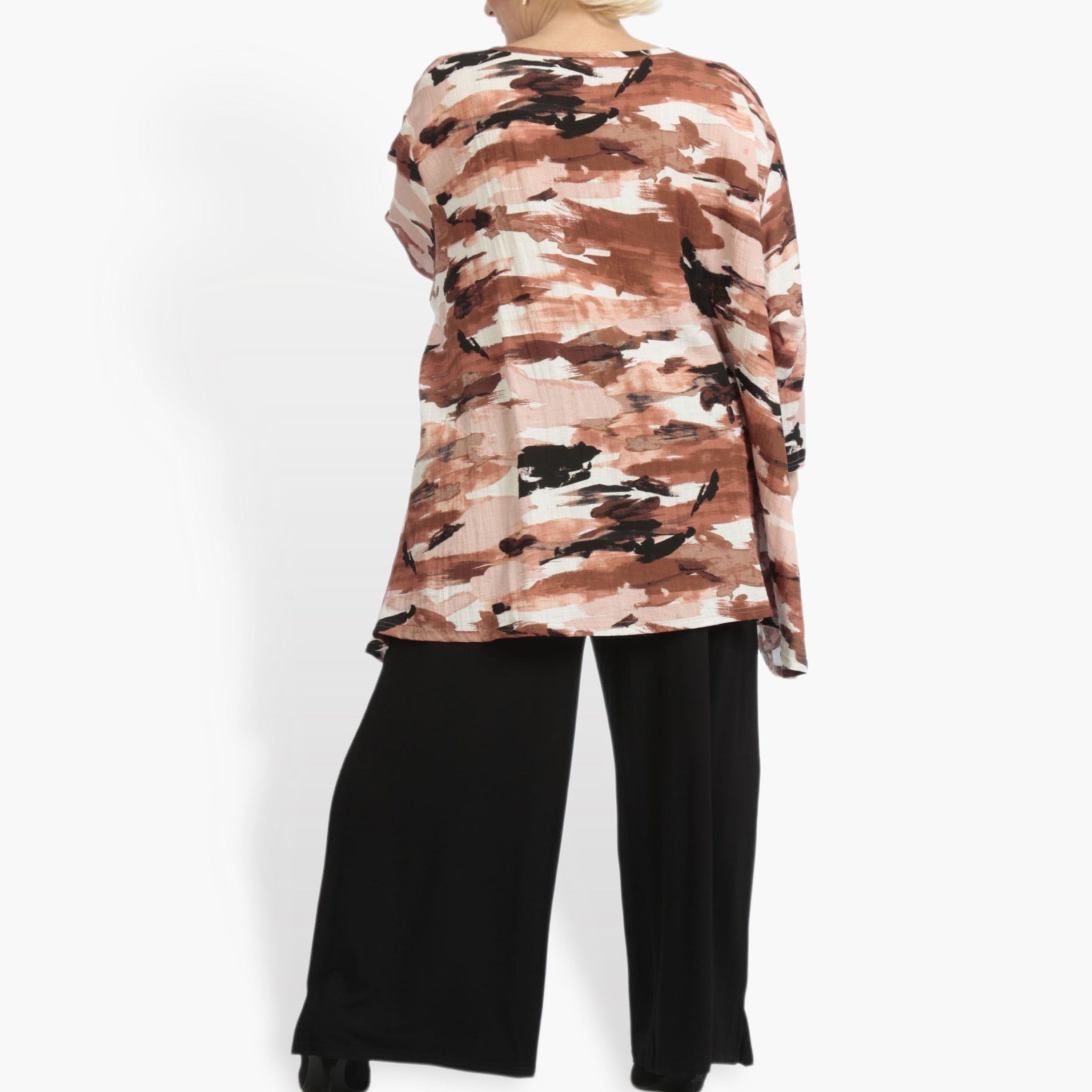  A-Form Bigshirt von AKH Fashion aus Rayon, 0840.00593, Terra-Multi, Kamuflage, Schick