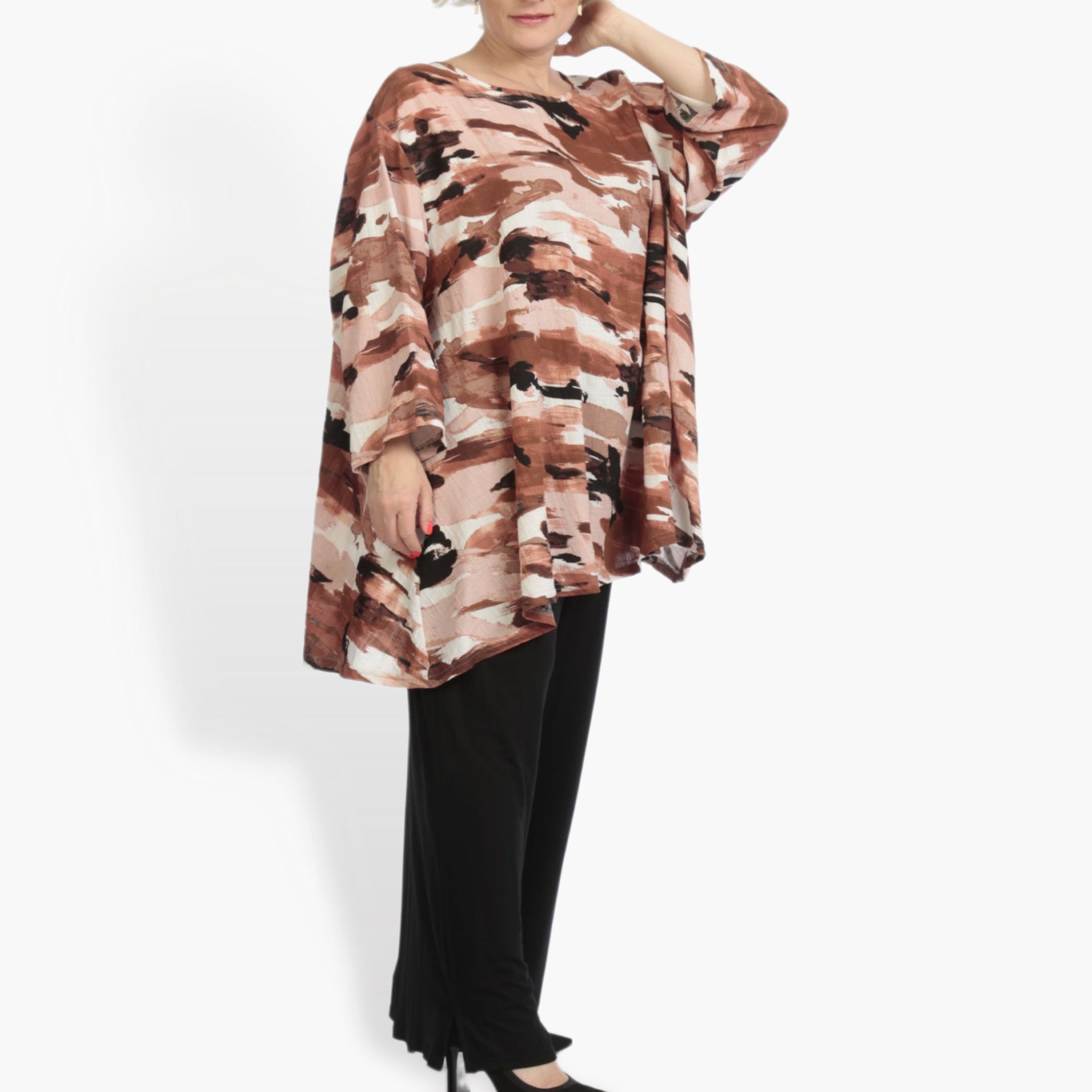  A-Form Bigshirt von AKH Fashion aus Rayon, 0840.00593, Terra-Multi, Kamuflage, Schick