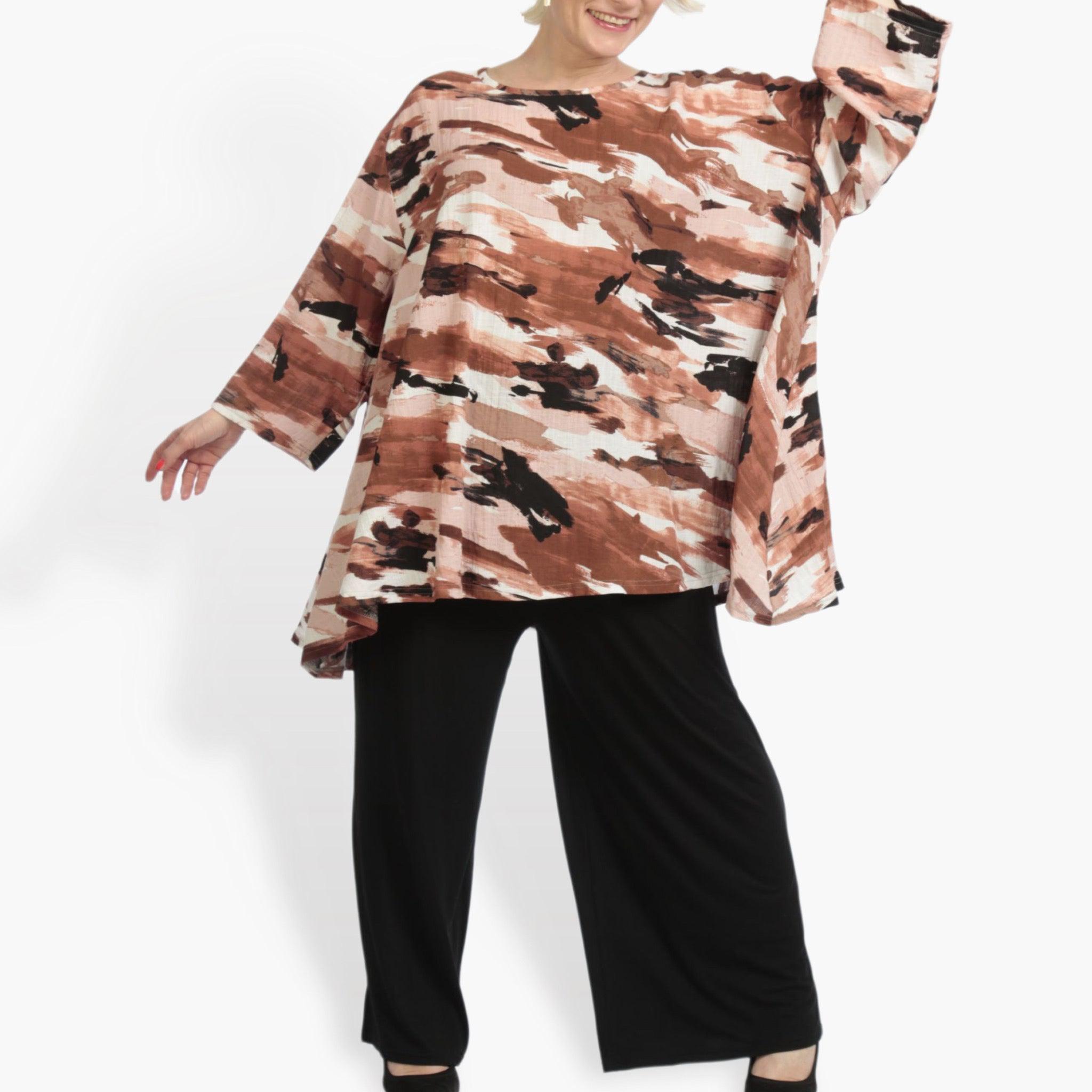  A-Form Bigshirt von AKH Fashion aus Rayon, 0840.00593, Terra-Multi, Kamuflage, Schick