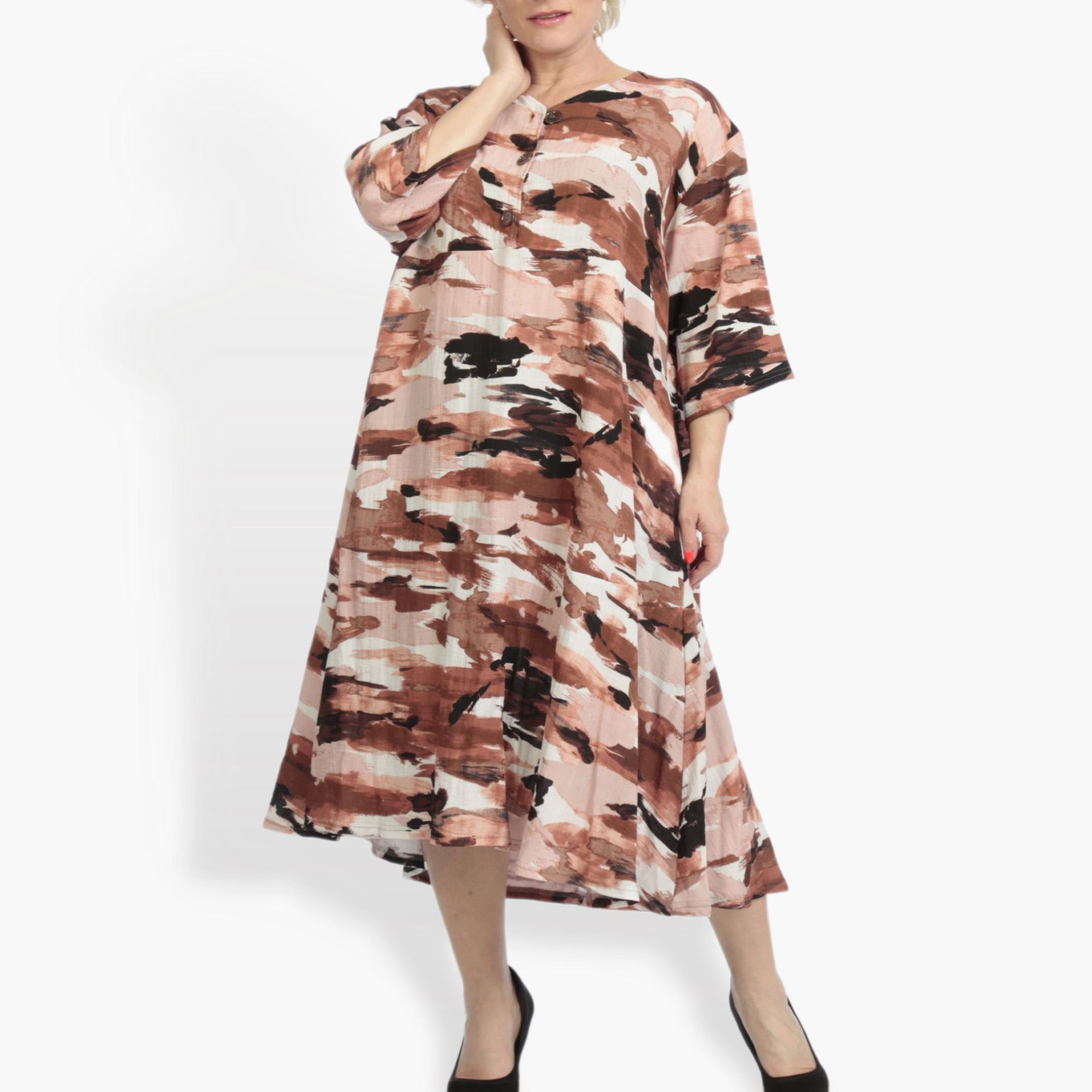  A-Form Kleid von AKH Fashion aus Rayon, 0840.00921, Terra-Multi, Kamuflage, Schick