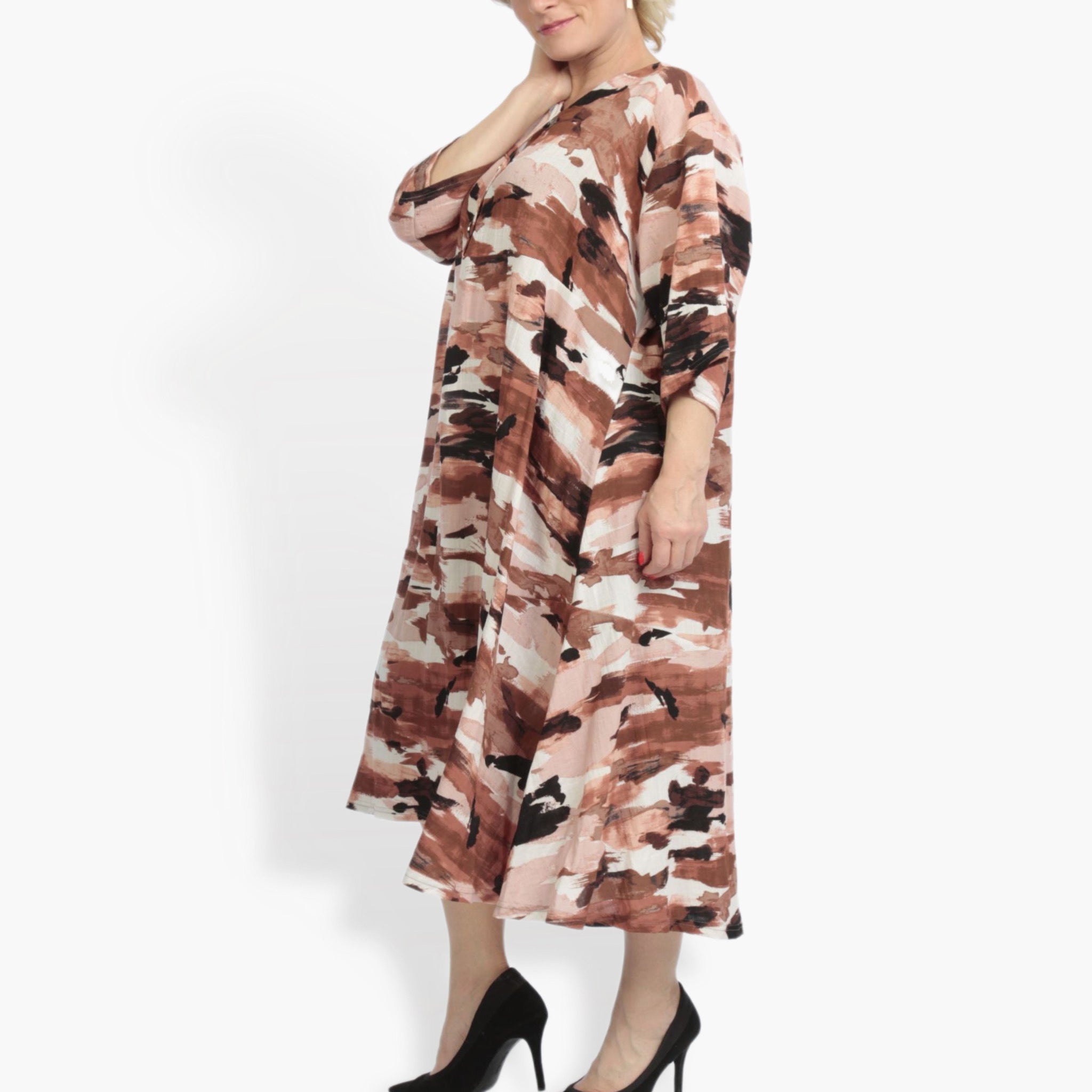  A-Form Kleid von AKH Fashion aus Rayon, 0840.00921, Terra-Multi, Kamuflage, Schick