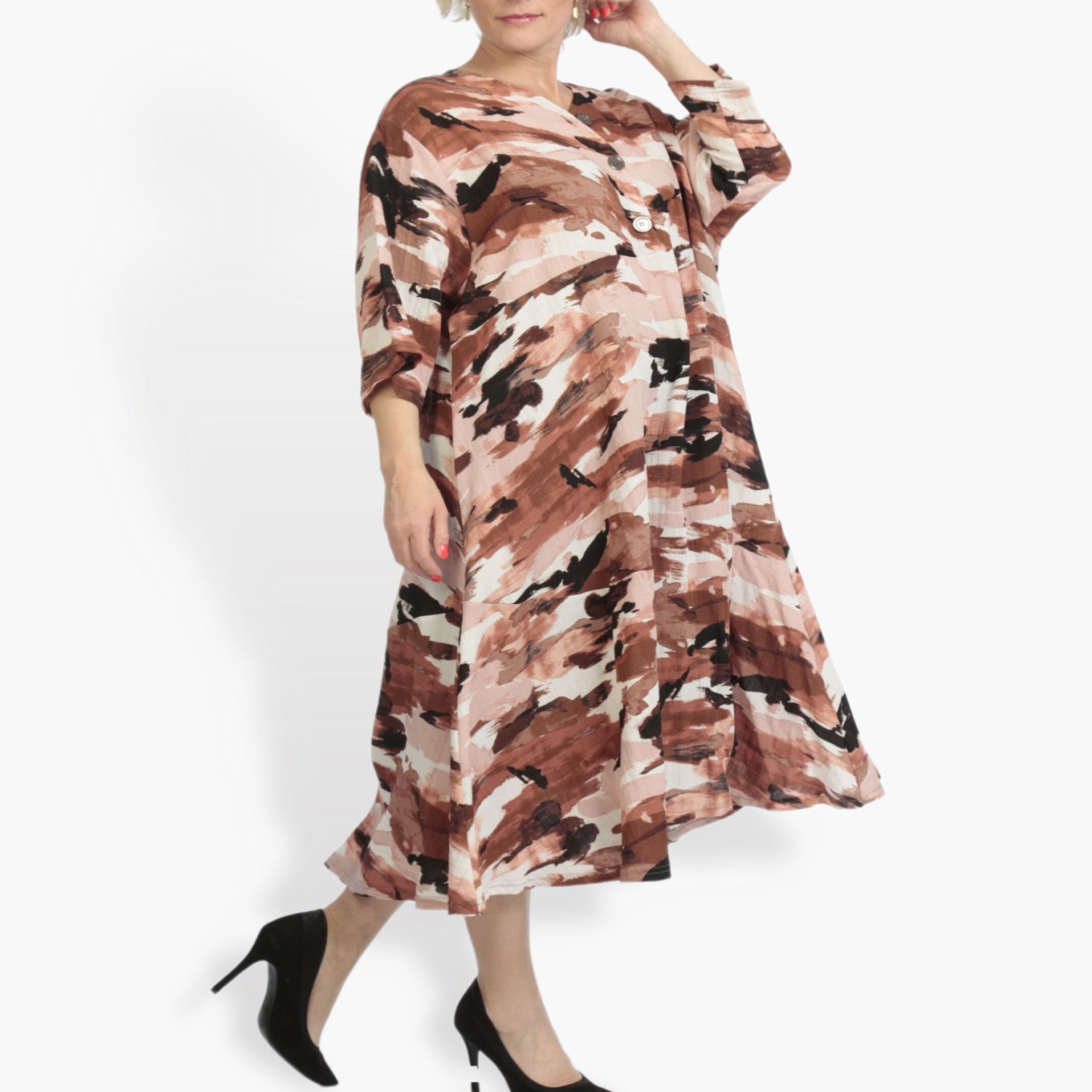  A-Form Kleid von AKH Fashion aus Rayon, 0840.00921, Terra-Multi, Kamuflage, Schick