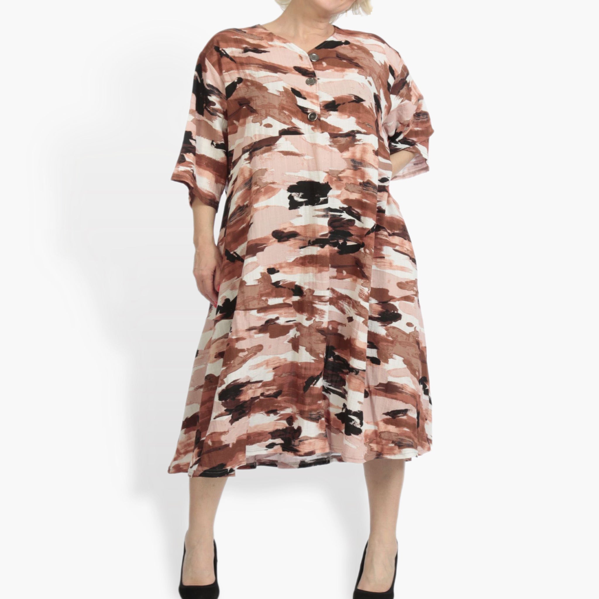  A-Form Kleid von AKH Fashion aus Rayon, 0840.00921, Terra-Multi, Kamuflage, Schick
