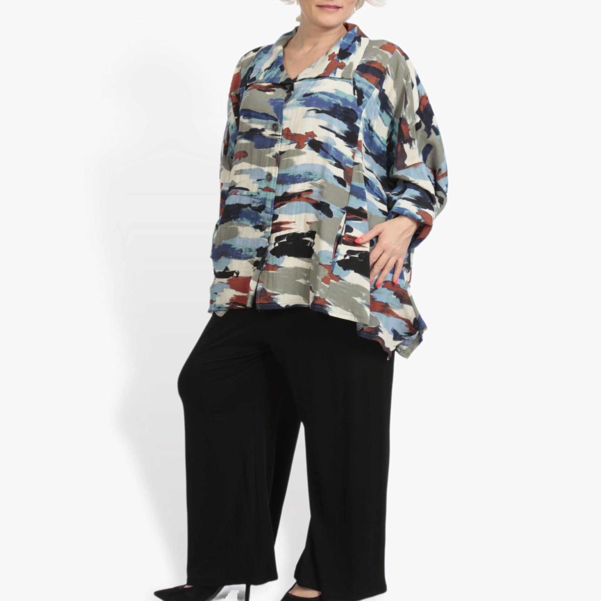  A-Form Jacke im Camouflage-Design in Blau-Multi für lässige Outdoor-Looks und Plus Size Mode